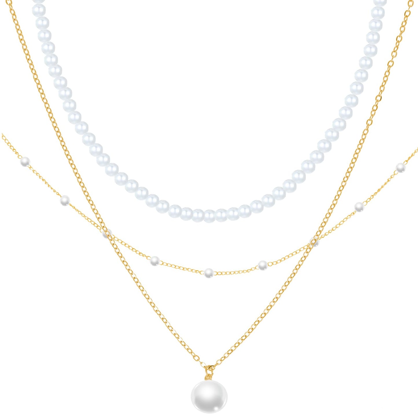 Lusofie Pearl Choker Necklaces for Women Three Layered Pearl Necklace Dainty Pearls Necklace Layered Gold Stacked Necklaces for Women