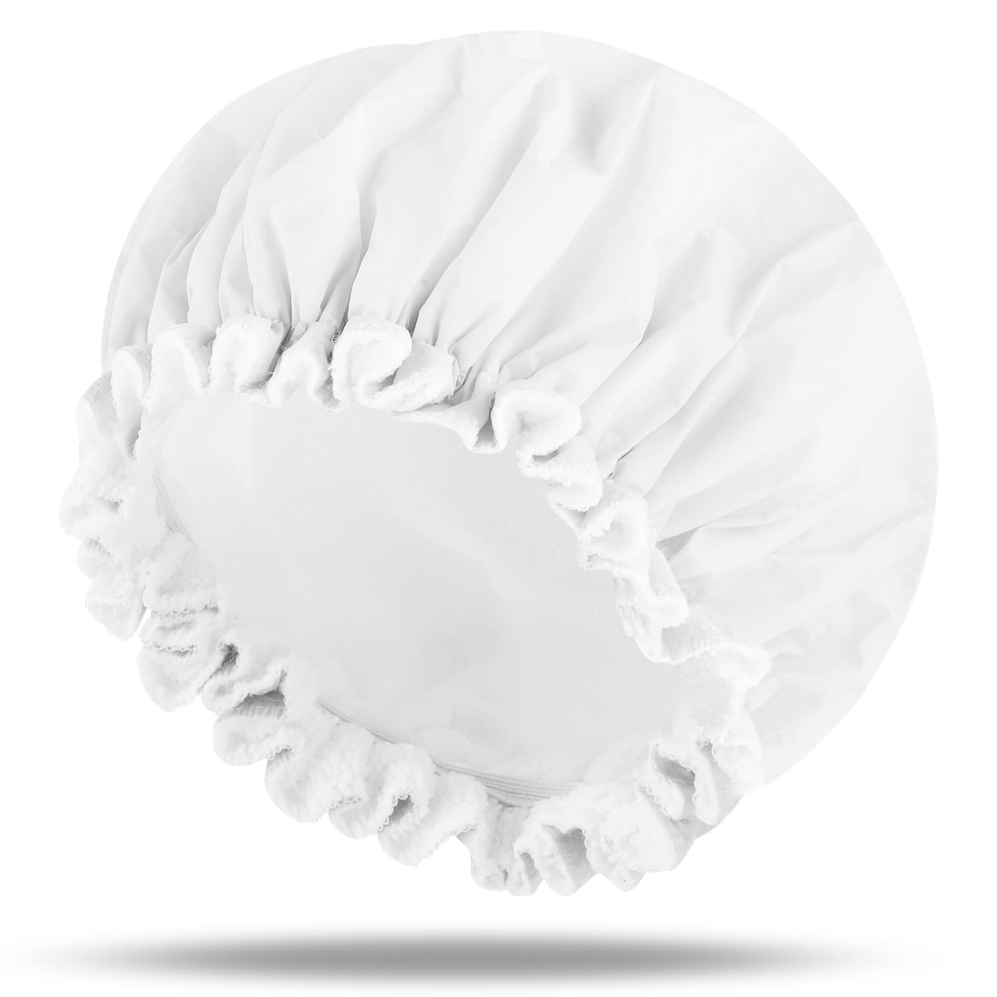 Waterproof Shower Cap Reusable Terry Cloth Lined Shower Cap for Women UK Elastic Band Bath Cap for Braids, Long Curly Hair, Travel Bathing Protection for Women and Men (white)