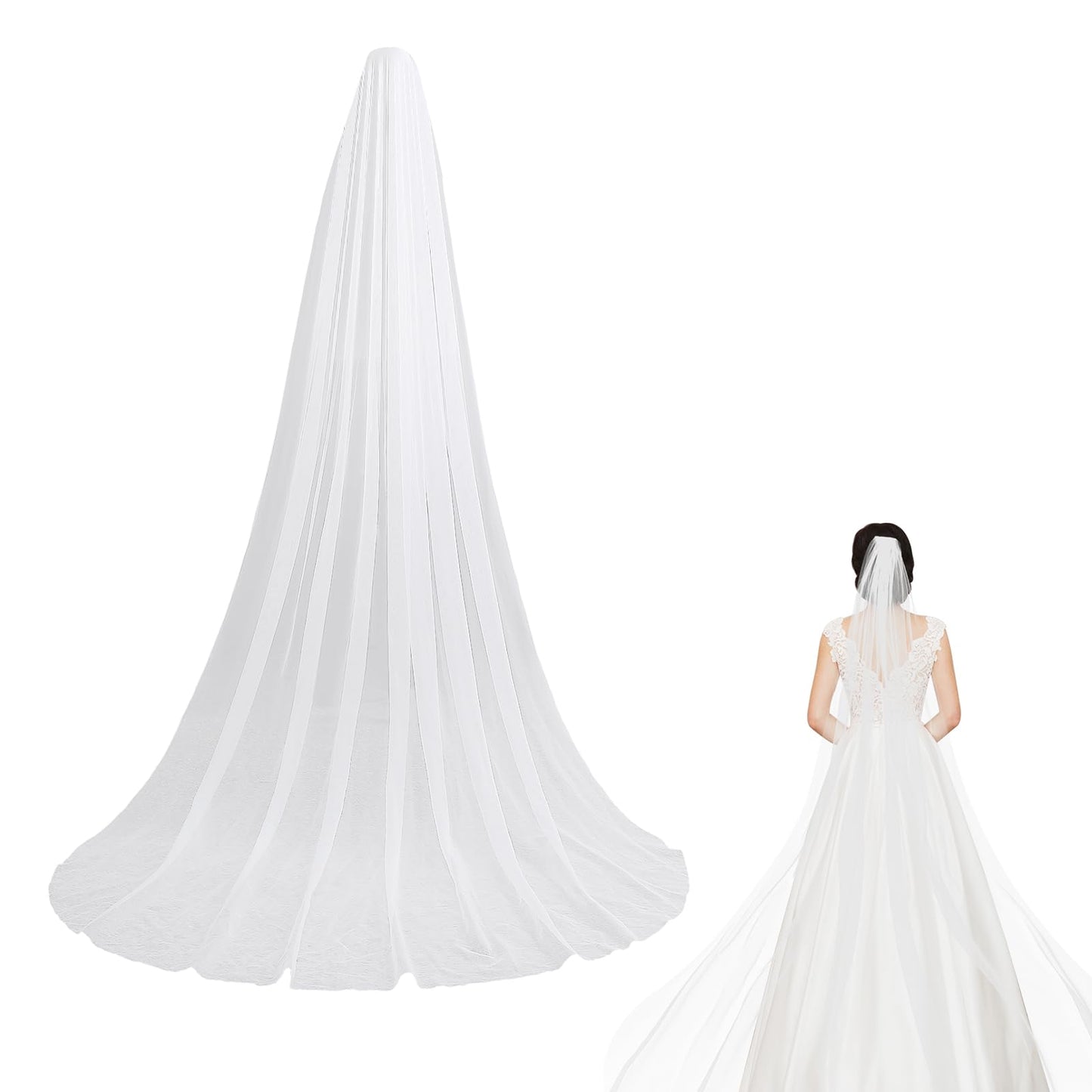 1-Tier Wedding Veil Long Bridal Cathedral Tulle with Comb White Soft Drop Veil for Bride Wedding Hair Accessories(118 Inch)