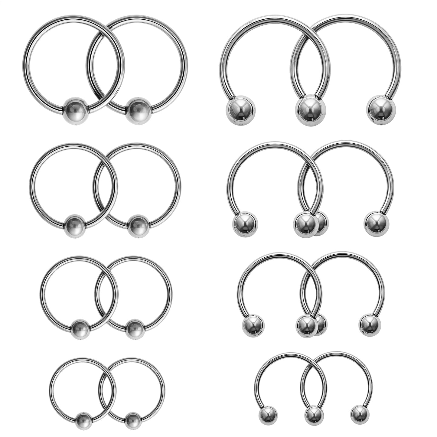 Tucnoeu 16pcs Septum Nose Rings 16 Gauge Nose Ring Multiple Different Sizes Horseshoe Nose Ring,Stainless Steel Septum for Men and Women (Silver) 6mm 8mm 10mm 12mm