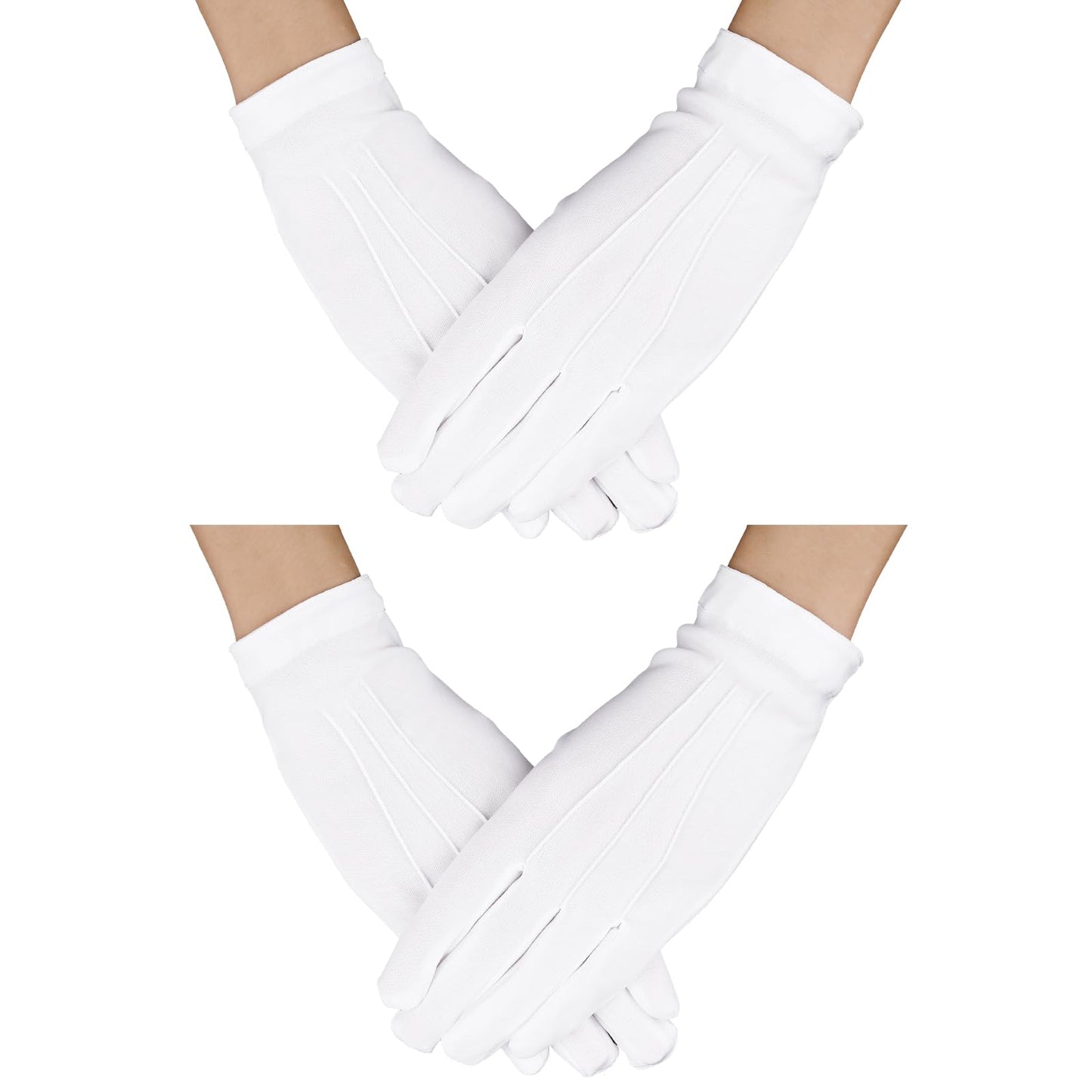 Lusofie 2 Pairs Stitched White Gloves Men Nylon Uniform Gloves Costume Gloves for Wedding Server Parade Formal Guard Police Formal Tuxedo Jewelry Inspection