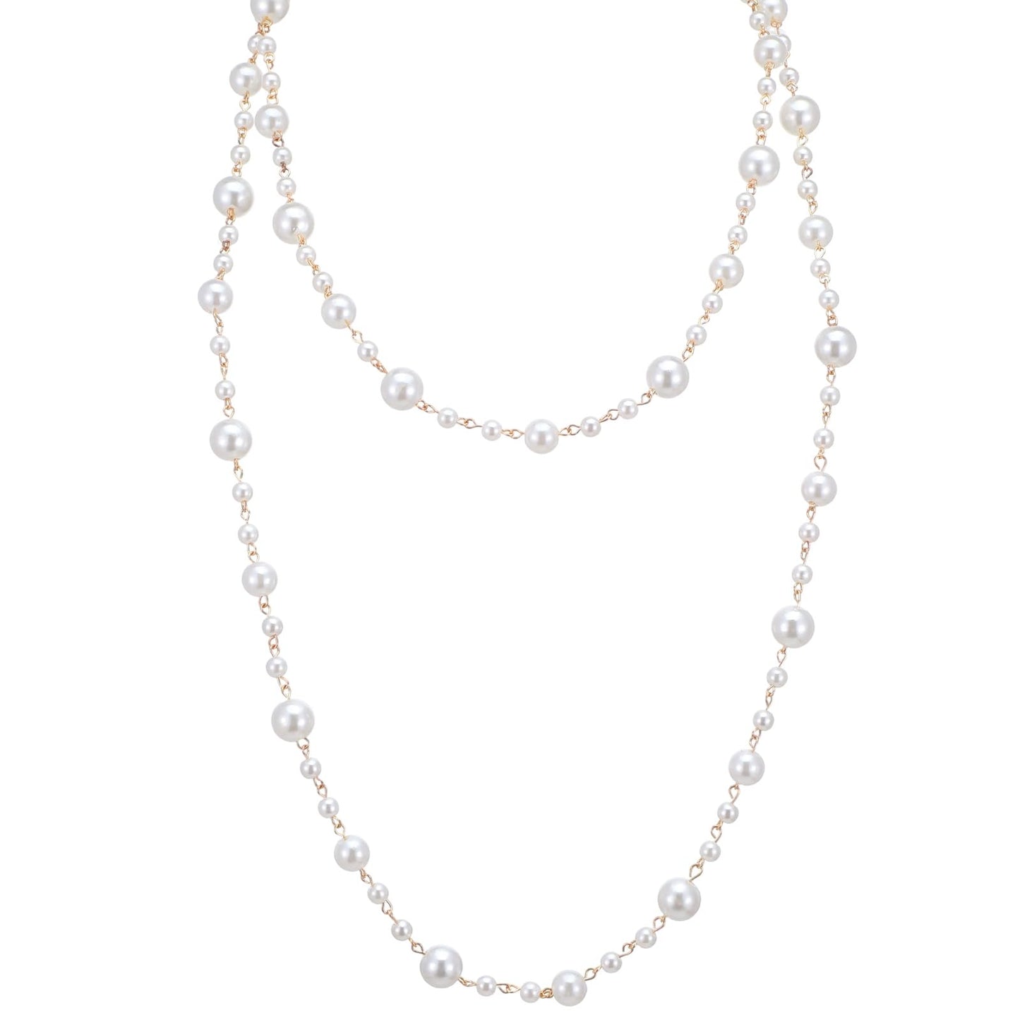 HaiFafafaing Long Golden Pearl Necklace for Women, Multilayer White Pearl Necklace, Layering Pearl Necklace, Fashion Jewellery, Wedding Gifts