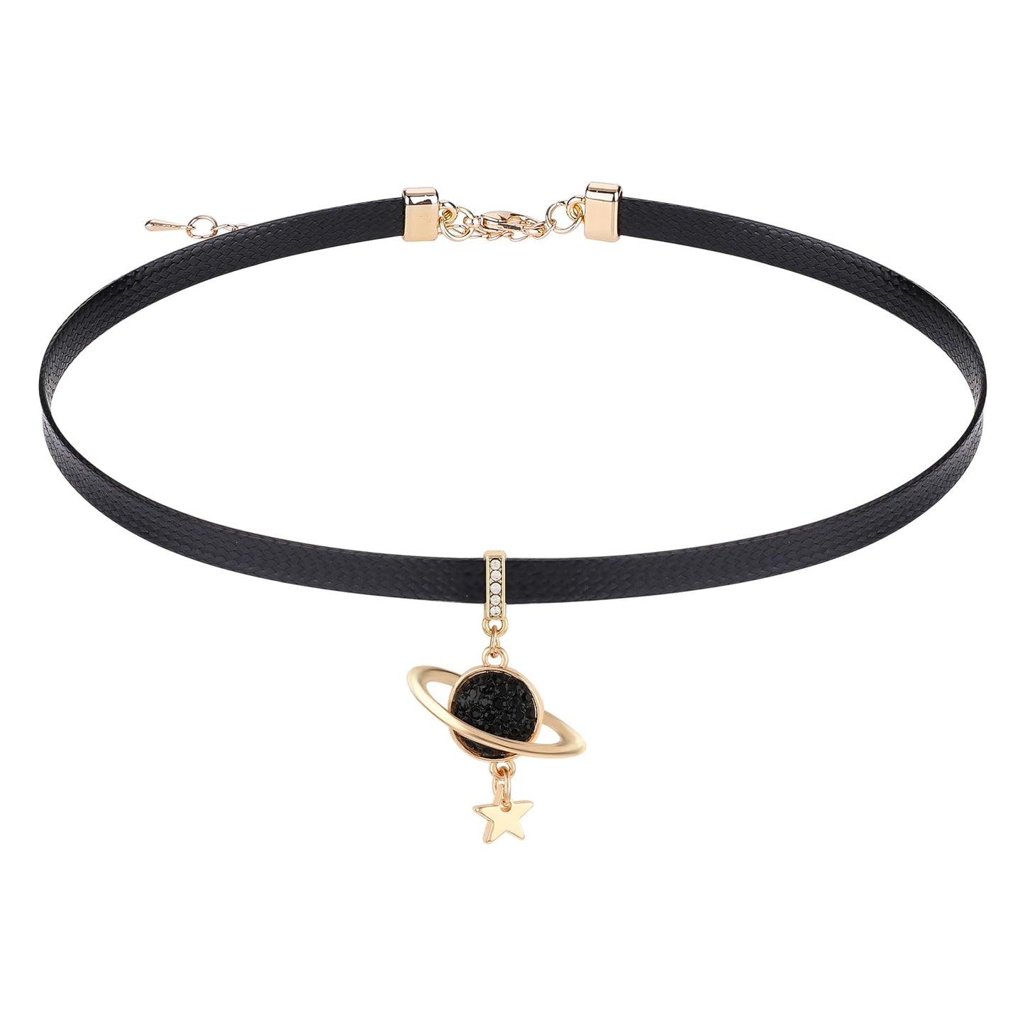 Yolev Black Leather Choker Necklace for Women Black Collar Necklaces Gothic Goth Choker Necklace with Sun and Stars Pendant Jewelry Gift for Women Girls