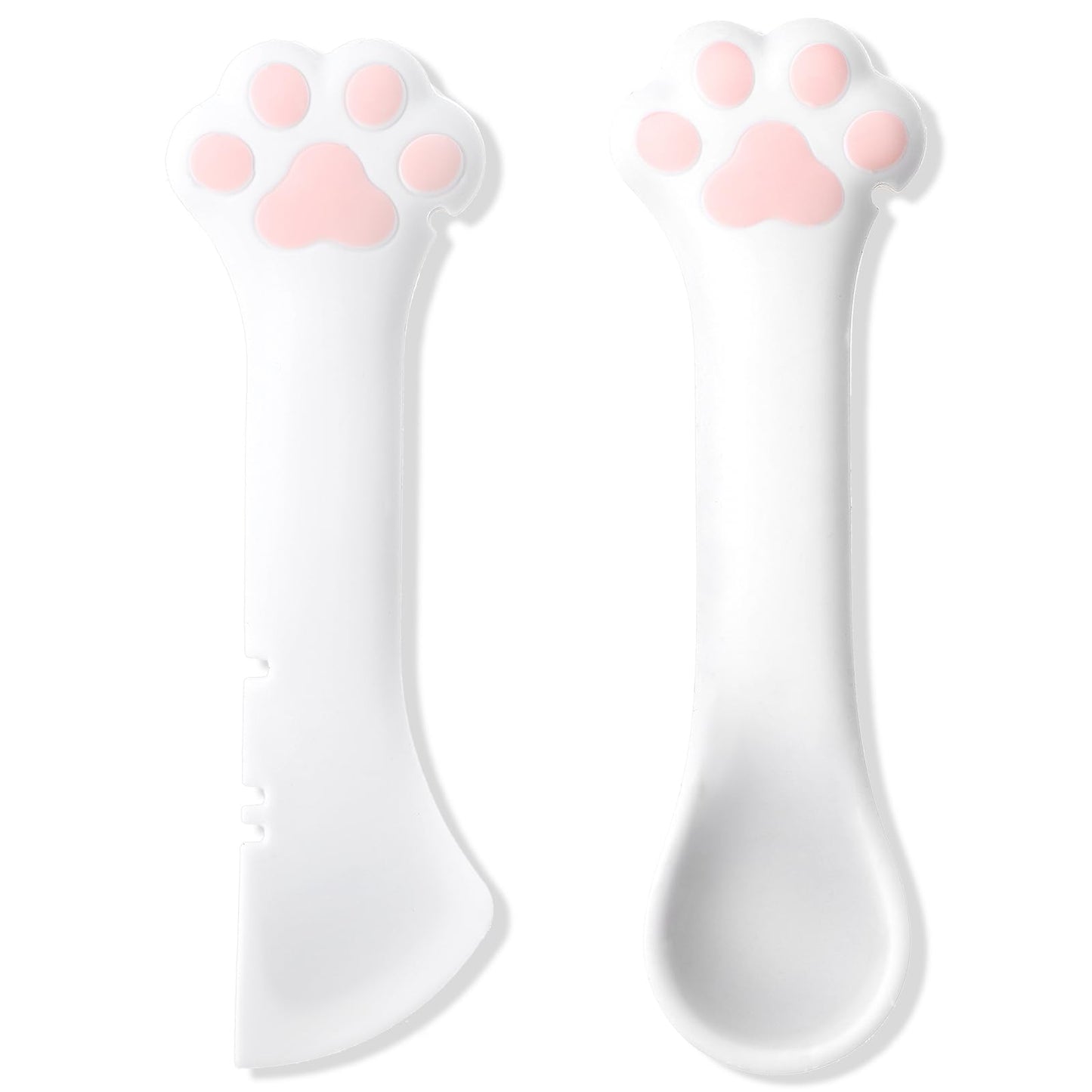 Lusofie 2 Pack Cat Food Spoon, Silicone Cat Food Spatula, Cute Paw Can Opener with Mini Spatula, Practical Pet Can Spoon(White)