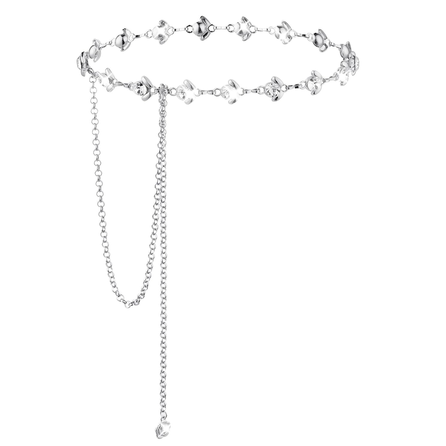 Telooco Women Rhinestone Belt Bling Crystal Dimonad Belts Silver Chain Waist Belt for Bridal Wedding Formal Dresses(107cm/42Inch)