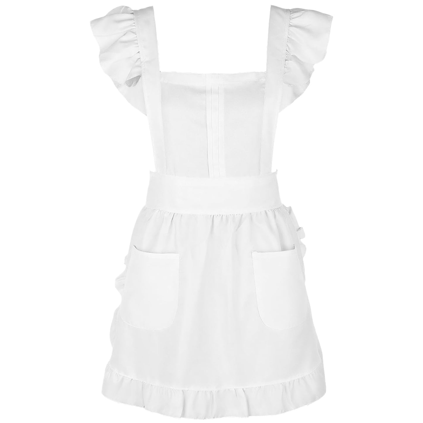 Tucnoeu White Ruffle Retro Apron, Aprons for Women with Pockets, Dress Waitress Costume Kitchen Cooking Baking Cleaning Maid Costume
