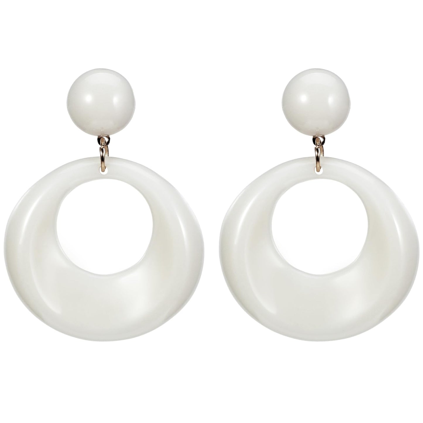 Retro Acrylic Geometric Earrings Hollow Round Drop Earring White Statement Earrings 70s Jewelry for Women