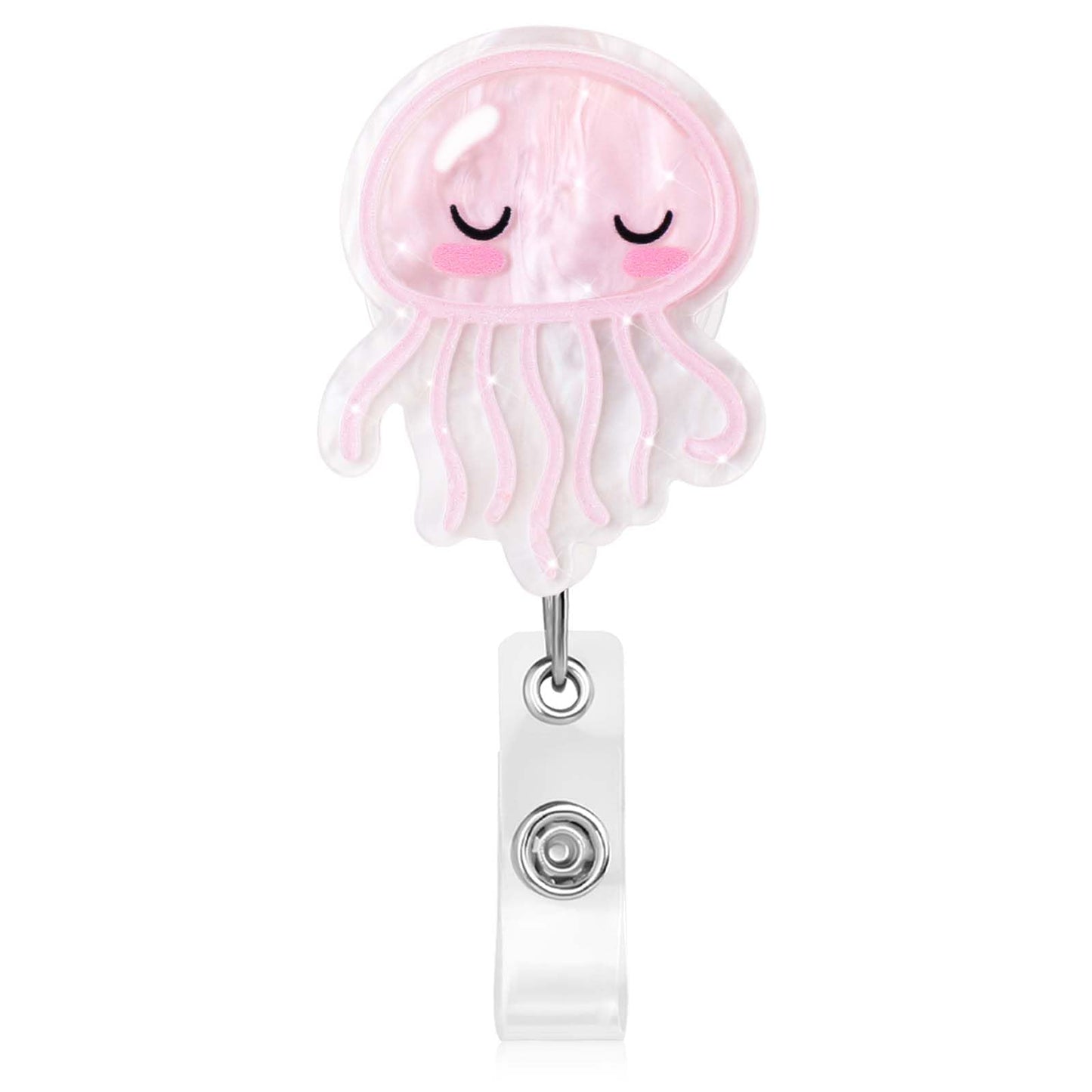 Jellyfish Nurse Badge Reels Retractable Nurse Name Badge Reel Pink Cute Badge Reel Acrylic Badge Reel Nurse for Doctors,Teachers,Office Worker