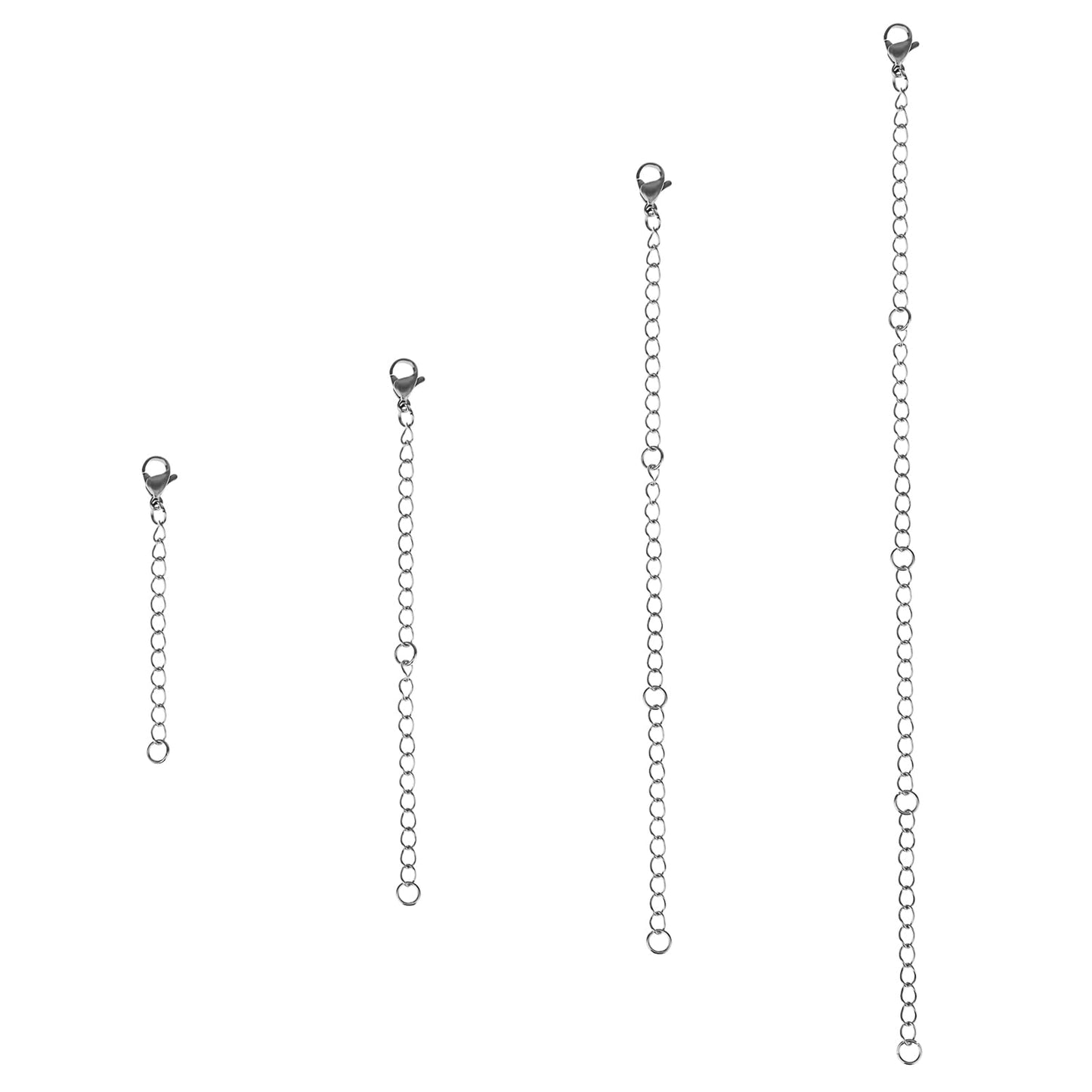 Lusofie 4Pcs Silver Necklace Extender Stainless Steel Necklace Extender Chain Silver Lobster Clasp Extender Chain Extenders for Necklaces Jewelry Making 2/4/6/8 Inches