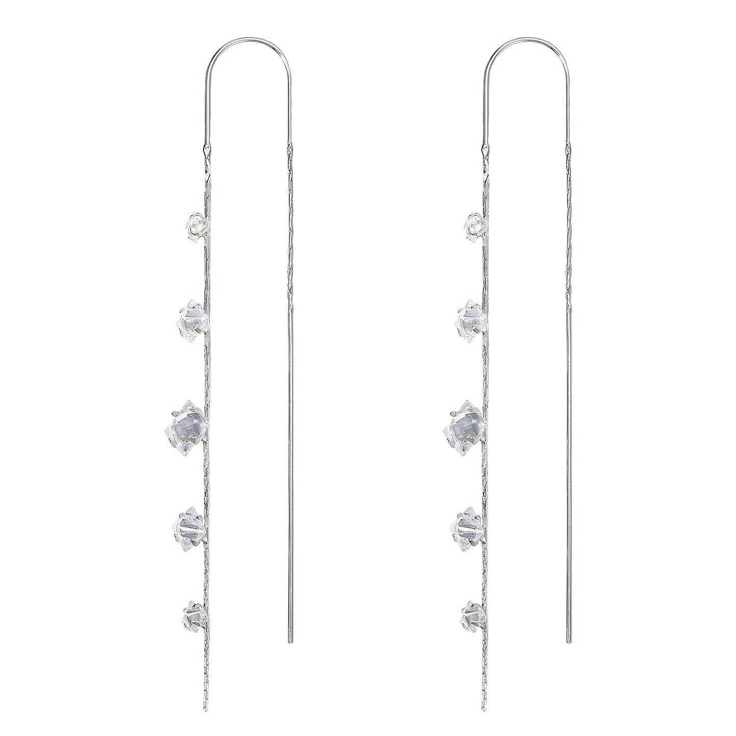 Threader Earrings for Women Silver Dangle Earrings 925 Sterling Silver Plated Cubic Zirconia Chain Earrings Long Earrings for Women Dangling Elegant