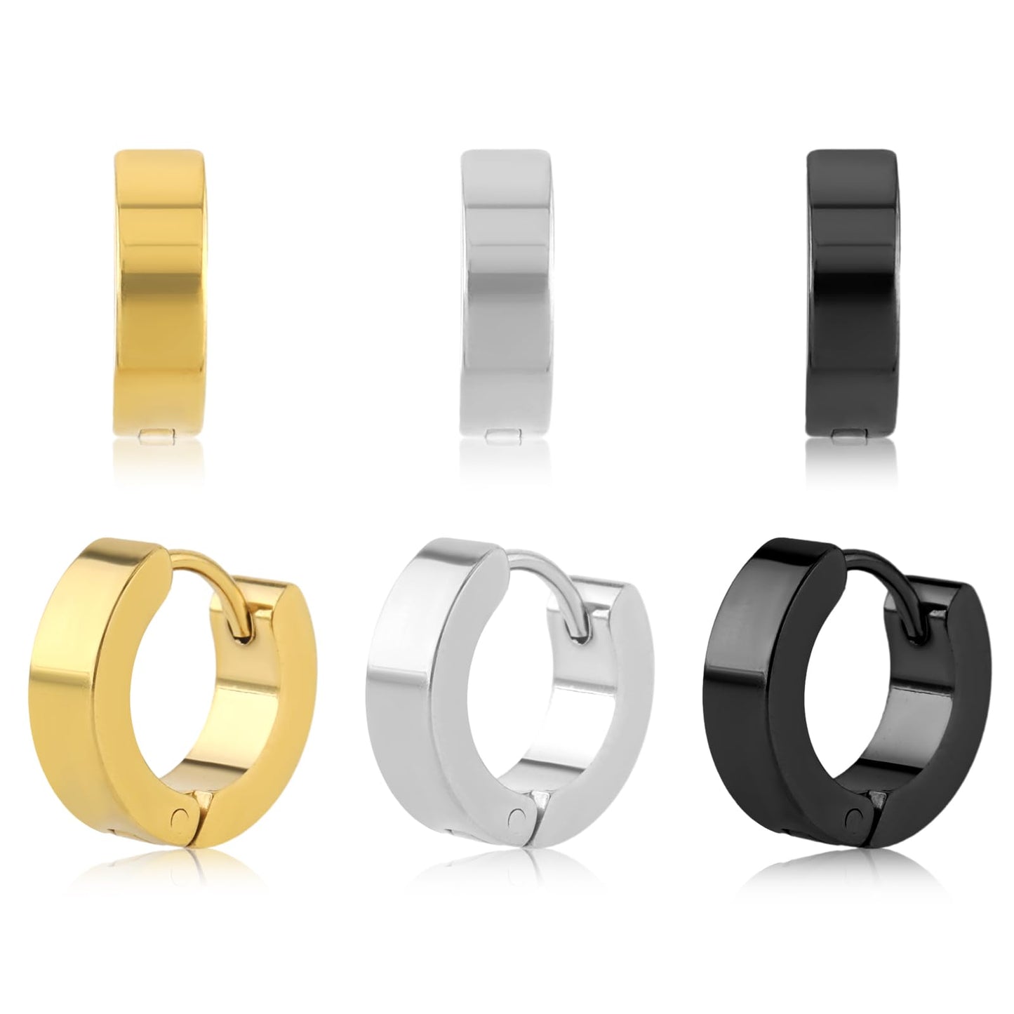 Men Hoop Earrings, 3 Pairs Hoop Earrings for Men Stainless Steel Mens Earrings Hoop Gold Silver Black Hoop Earrings Men Hypoallergenic Small Hoop Earrings for Men Women Wearing