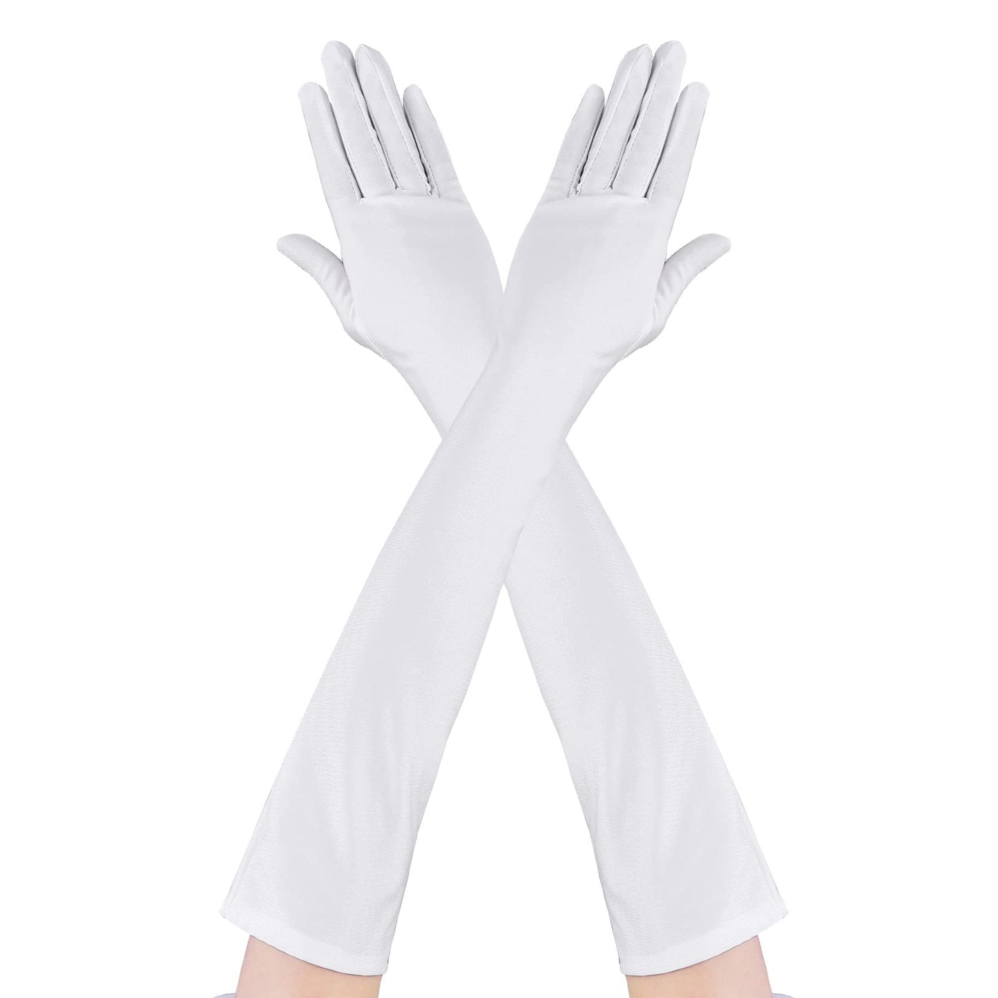 Women's Long Evening Gloves Ladies Elbow Length Opera Gloves Bridal Formal Fancy Dress Gloves for Wedding Prom Party (White)