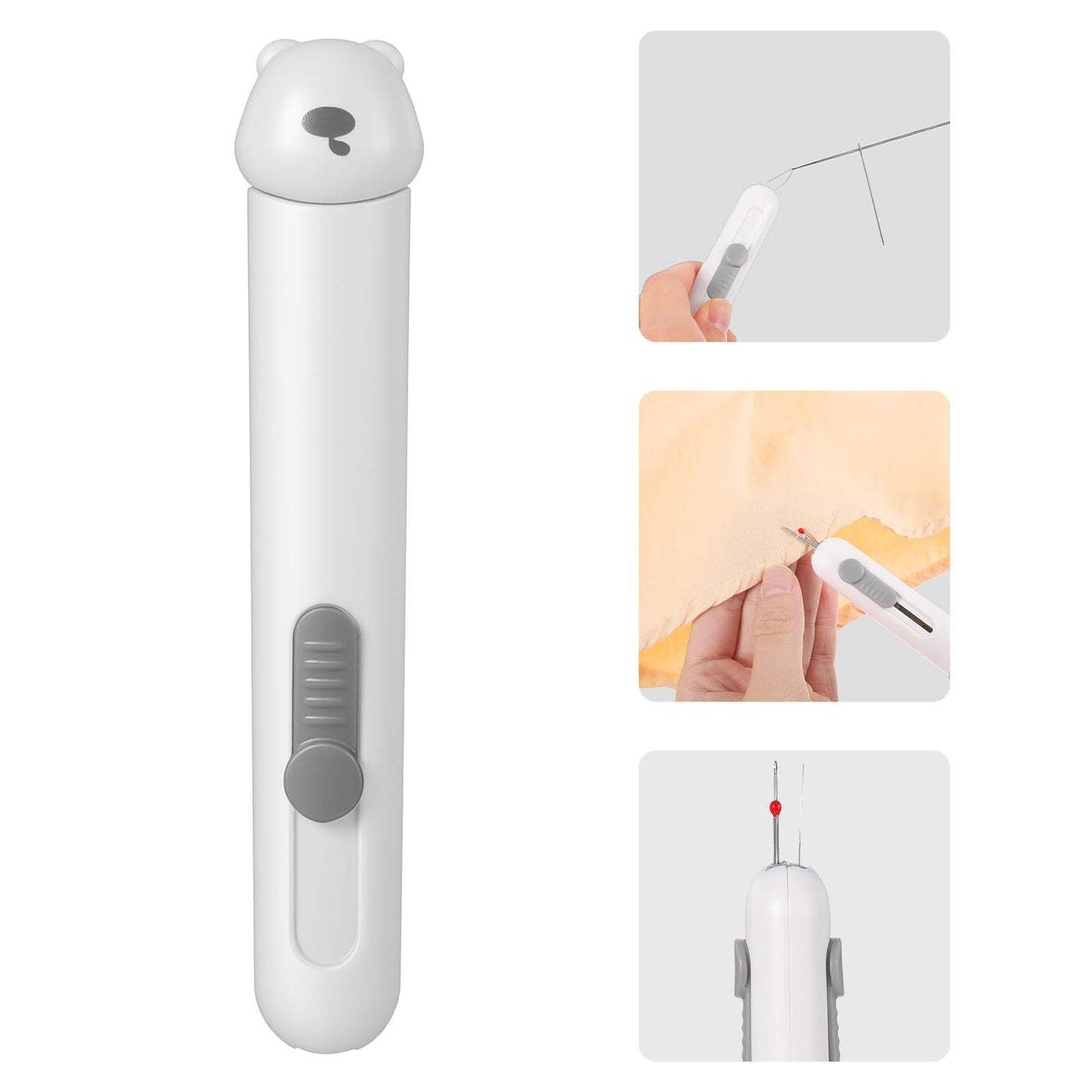 3 in 1 Automatic Needle Threaders/Seam Ripper with Needle Storage, Quick Needles Threaders Sewing Supplies for Hand Quilling, Embroidery Stitch Removal(Grey)