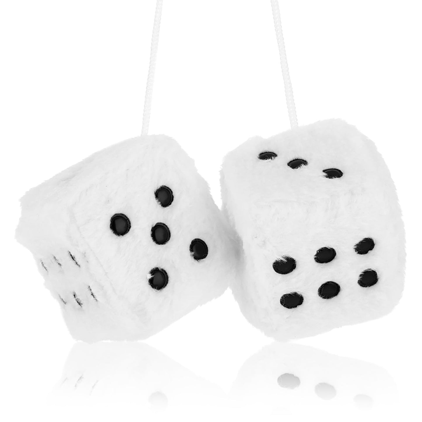 White Fuzzy Dice for Car 1 Pair Plush Dice Accessories for Rear View Mirror Retro Square Hanging Dice Car Decorations for Women(2.36 Inch)