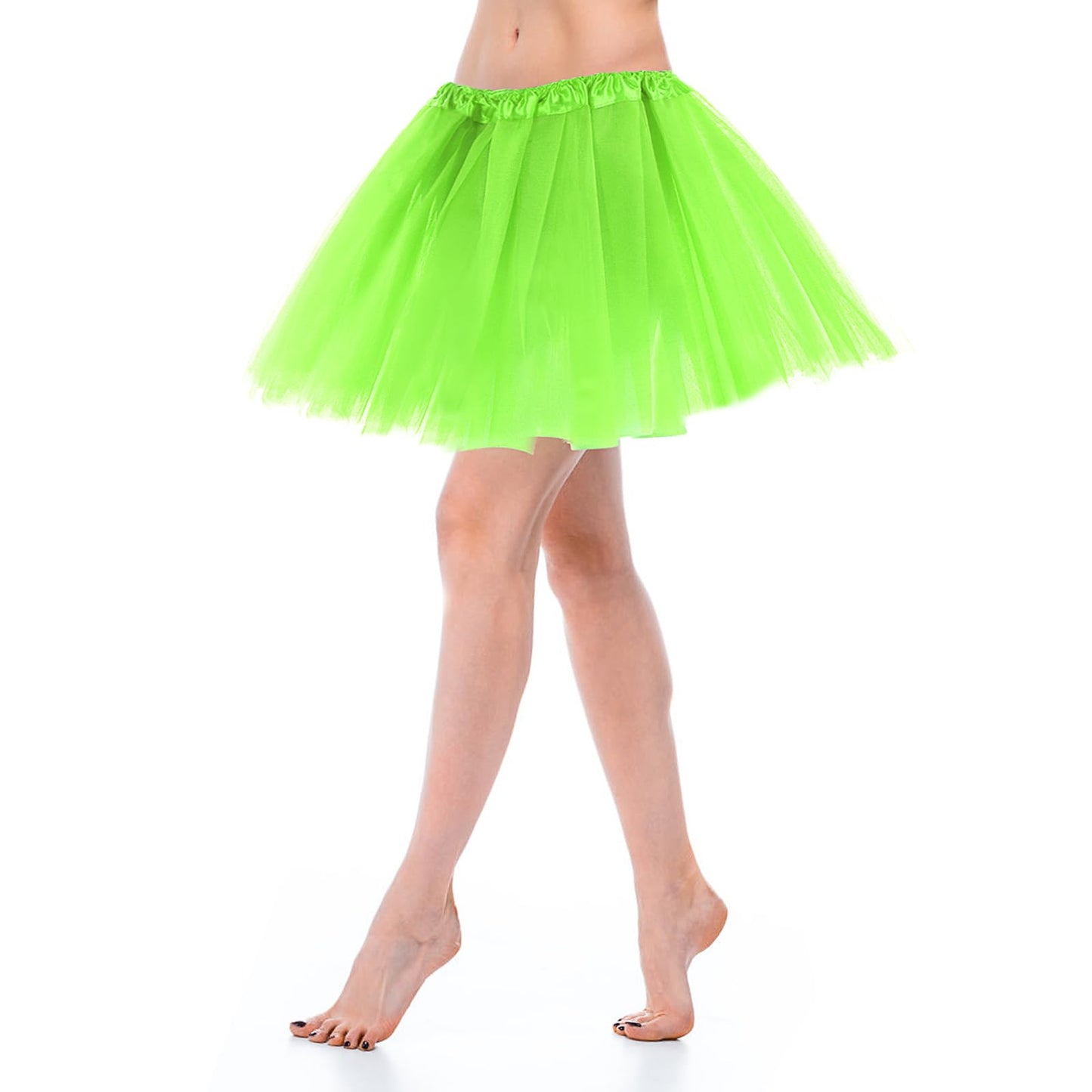 Women's Tulle Skirt Teen Adult Classic Elastic 3 Layered Tulle Tutu Skirt for Dress-up Parties Dancing for Women (Fruit Green)