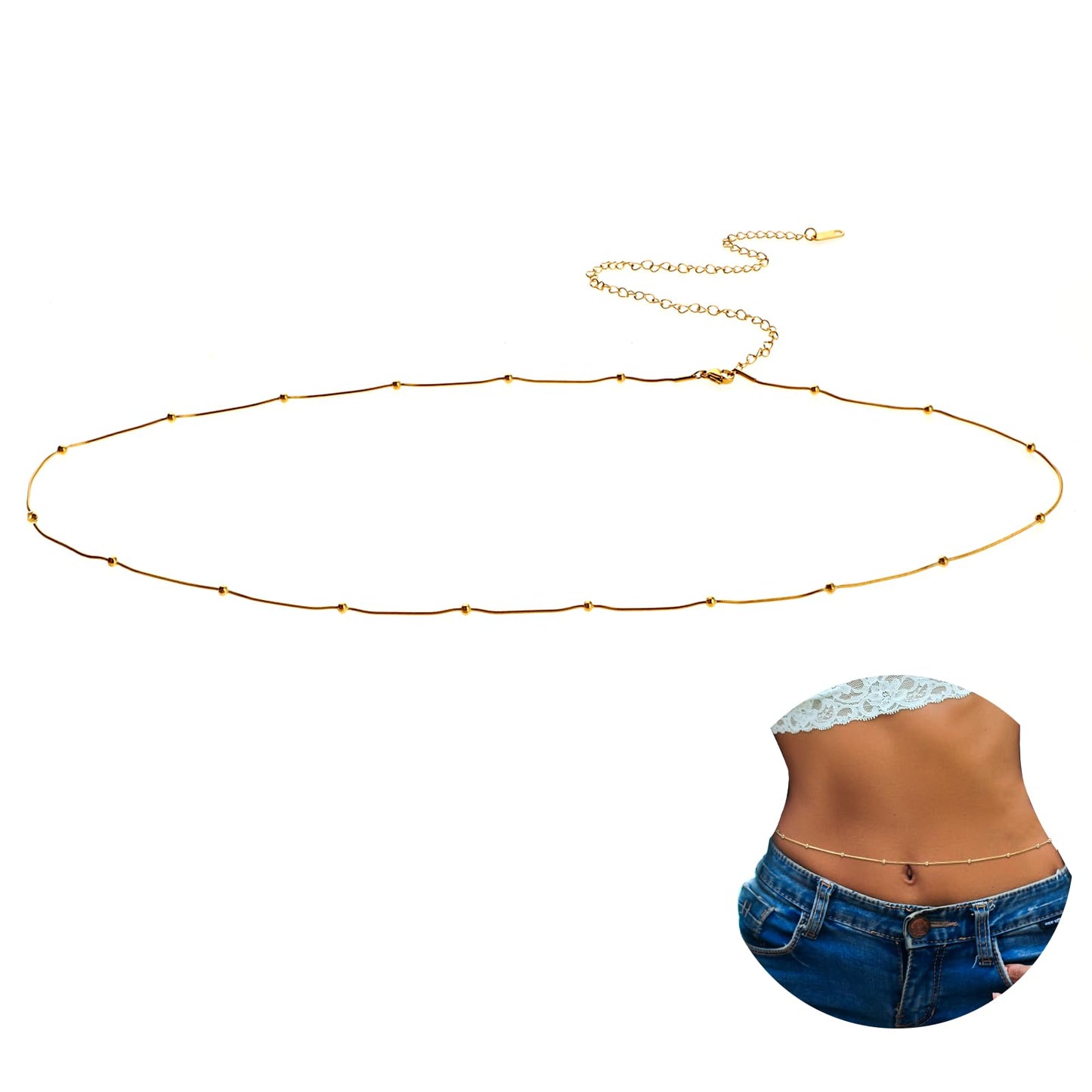 Gold Waist Chain for Women Stainless Steel Belly Chain Gold Body Chain Jewelry Adjustable Gold Belly Chain Pirate Style for Dresses, Jeans, and Swimsuits