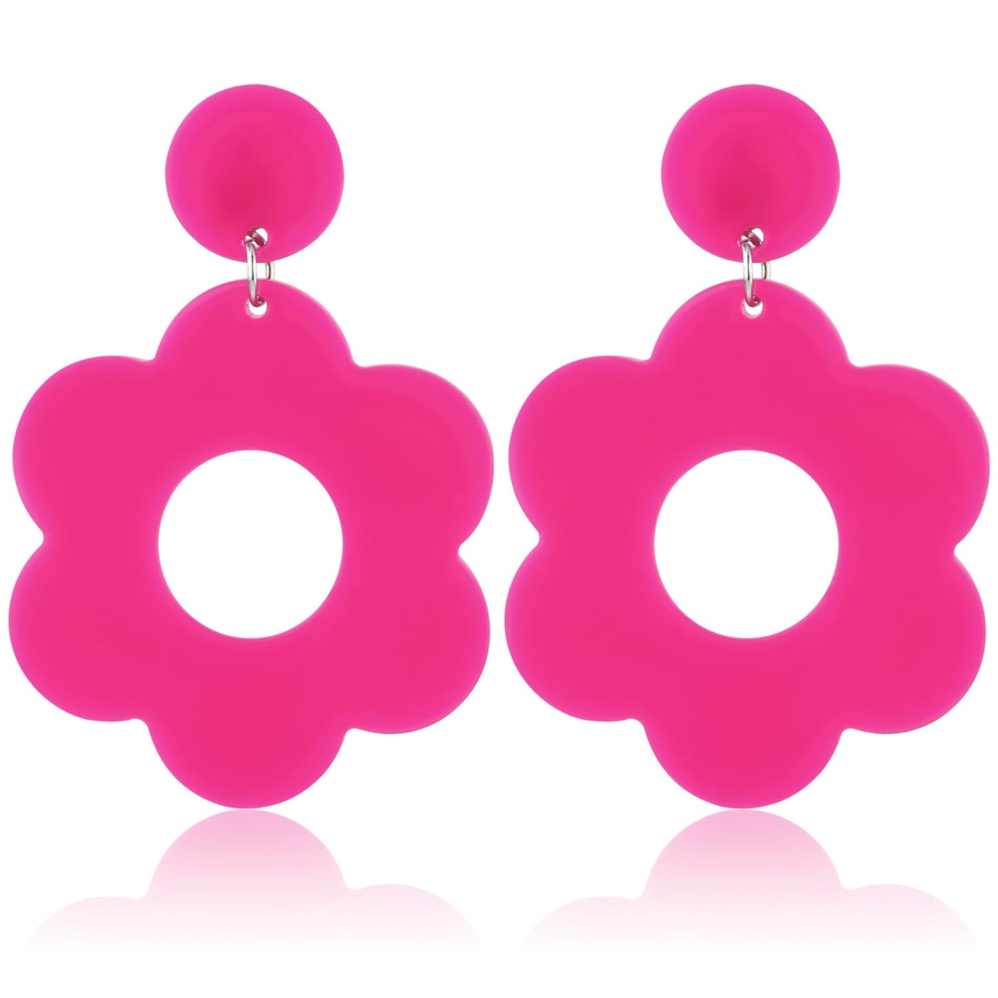Hot Pink Acrylic Flower Earrings 60s 70s Flower Earrings Retro Flower Earrings Daisy Earrings Cute Hollow Floral Earrings Dangle Flower Earrings for Women Girls