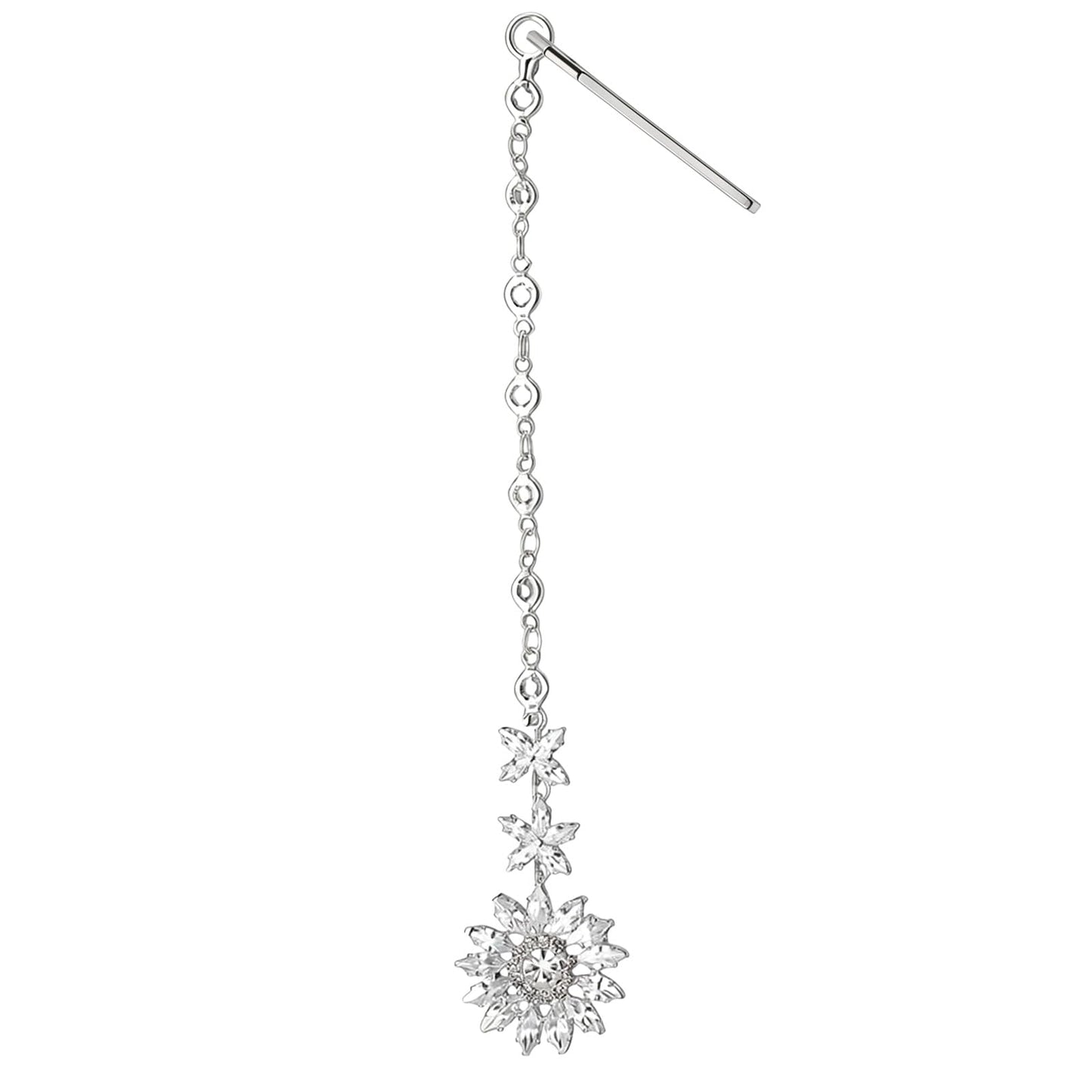 Silver Plated Maang Tikka Jewelry- Boho Alloy + Zircon Indian Jewelry Sets for Women- Mermaid Her Cosplay Decoration Rhinestone Flower Headpiece for Bride Wedding Headbands, Festival Head Supplies