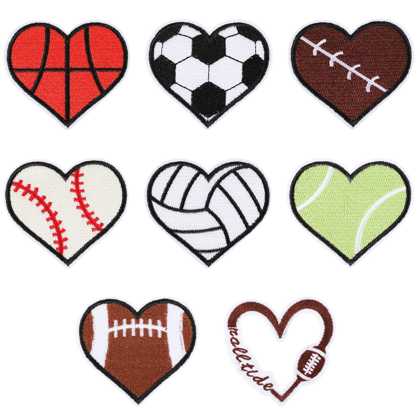 8Pcs Heart Shaped Sports Ball Patches Sporty Style Embroidered Patch Football Heart Patch Heart Shaped Baseball for Clothing DIY Repair DIY Accessory
