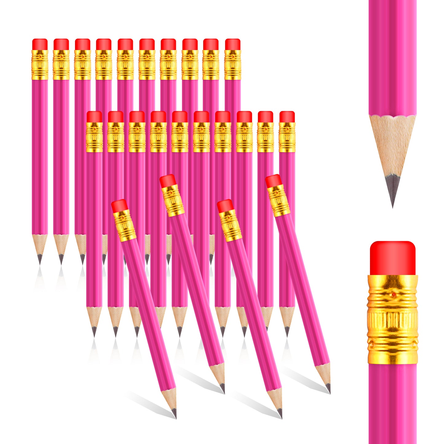 Lusofie 24 Pcs Mini Pencils Golf Pencils With Erasers Bridal Shower Pencils HB Graphite Pencil For Students Designers Architects School Office(Rose Red)