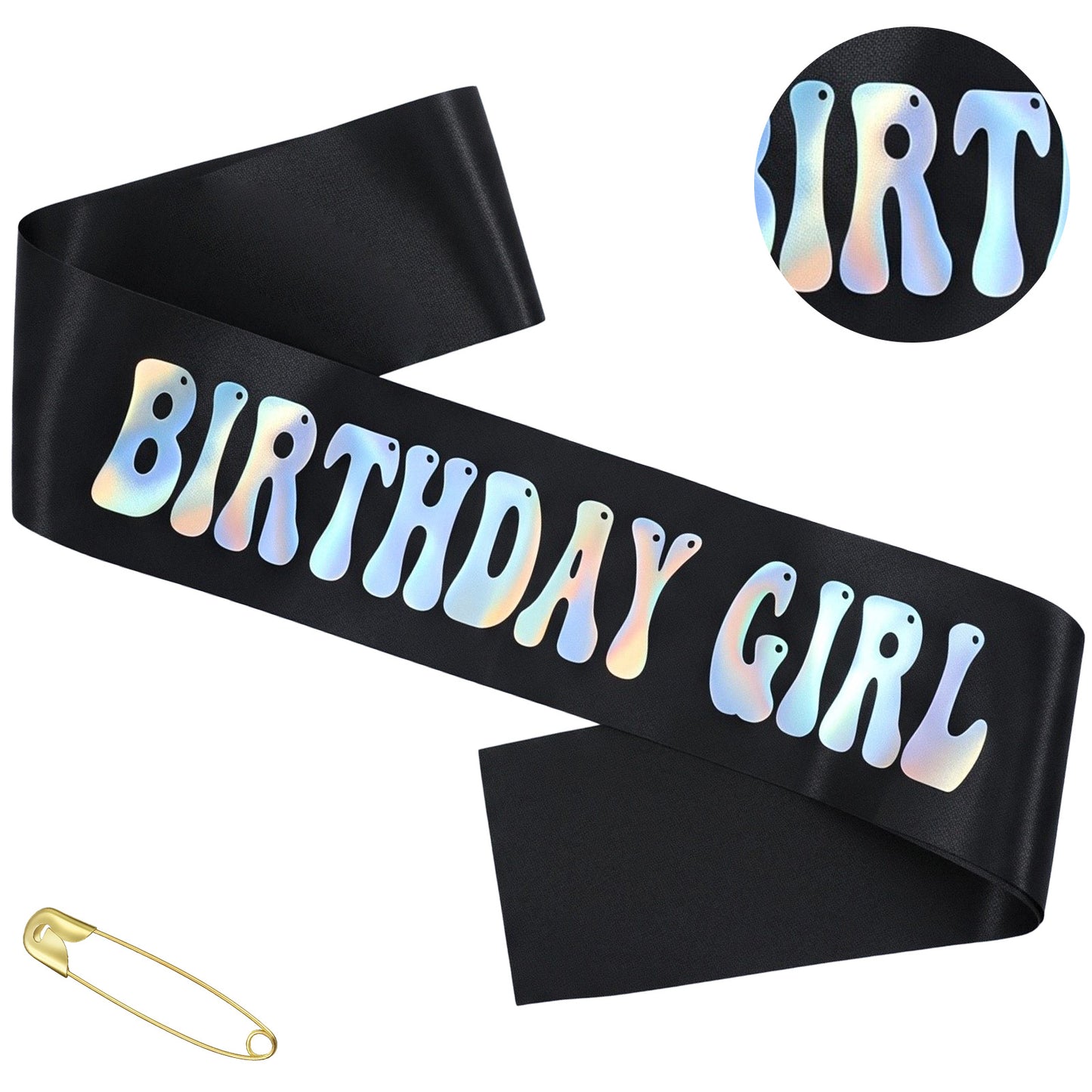 Birthday Girl Sash, Black Iridescent Satin Sash with Foil Lettering, Party Photo Prop for Sweet 16, 18th, 21st, 30th, 40th, 50th Birthday Celebrations