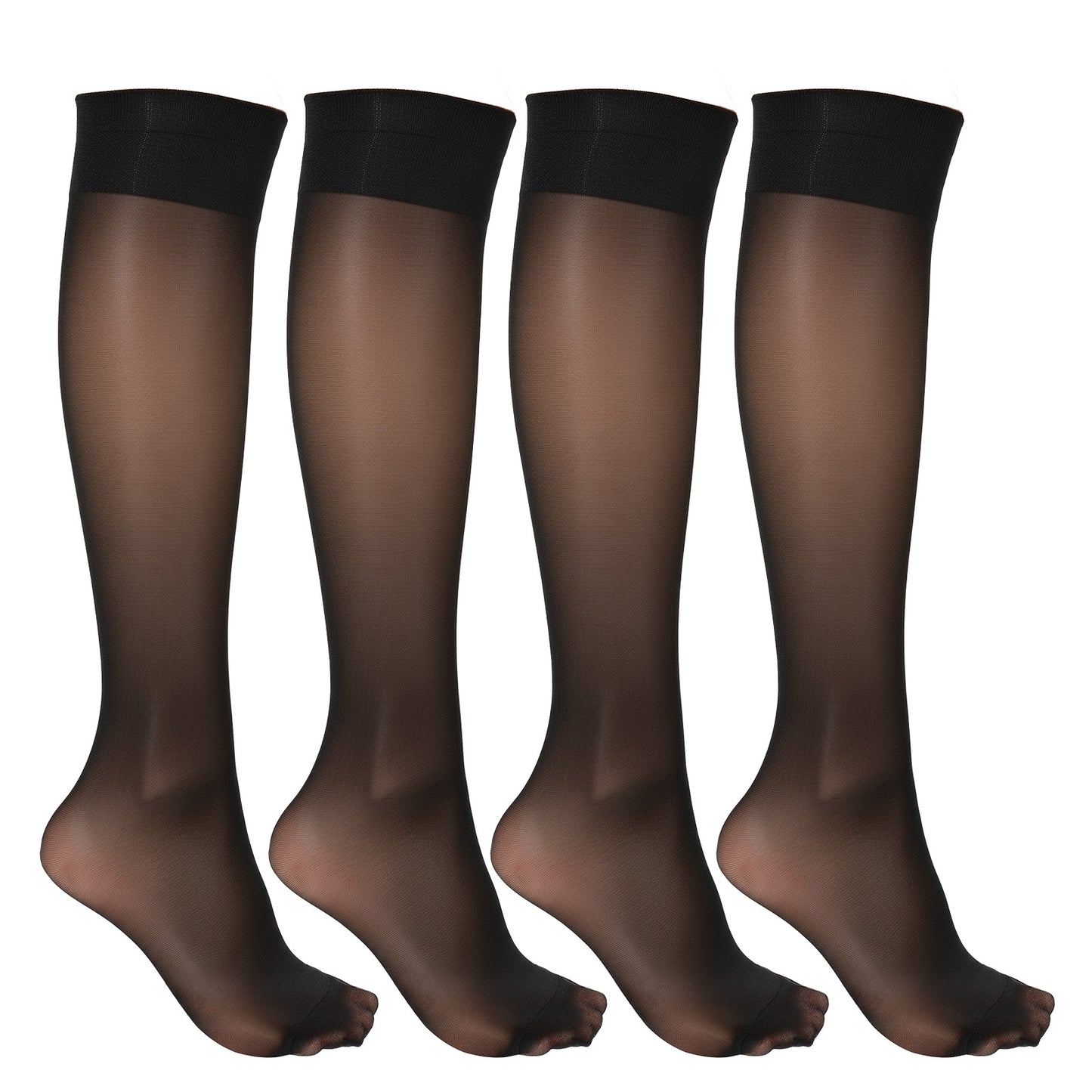 Yolev 4 Pairs Sheer Knee High Stockings for Women, Black Nylon Stockings,Knee Highs Stocking (One Size)