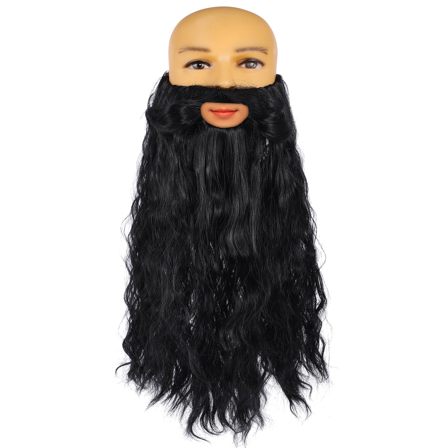 Yolev Long Fake Beard Costume Long Curly Wizard Beard 11.81in Realistic Fake Mustache Facial Hair for Cosplay Halloween(Black)