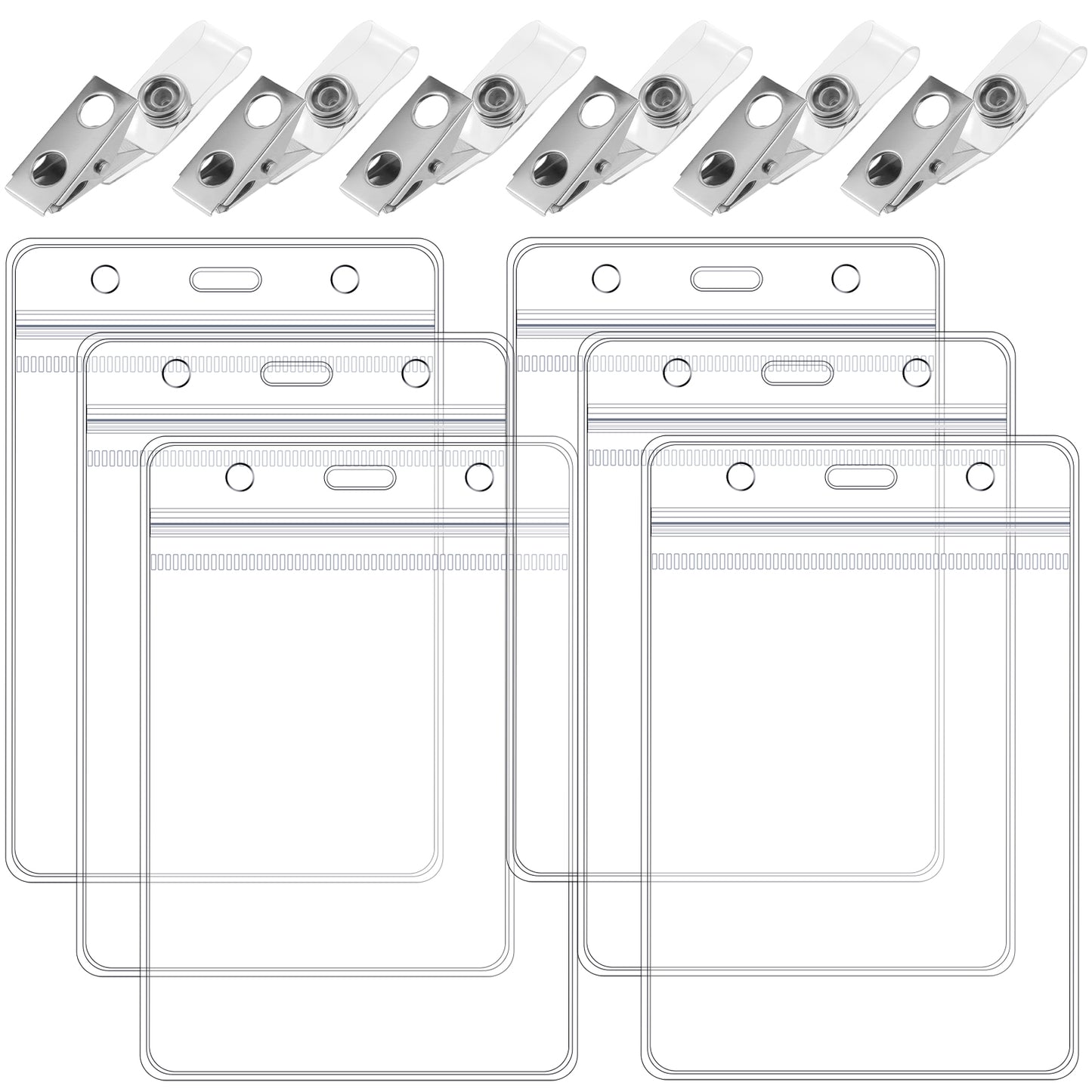6pcs Clear Plastic Vertical Badge Holders with Clip,Waterproof ID Badge Holder,Resealable PVC Zip Card Holder Protector for Proximity Key Card Driver’S License and Credit Card