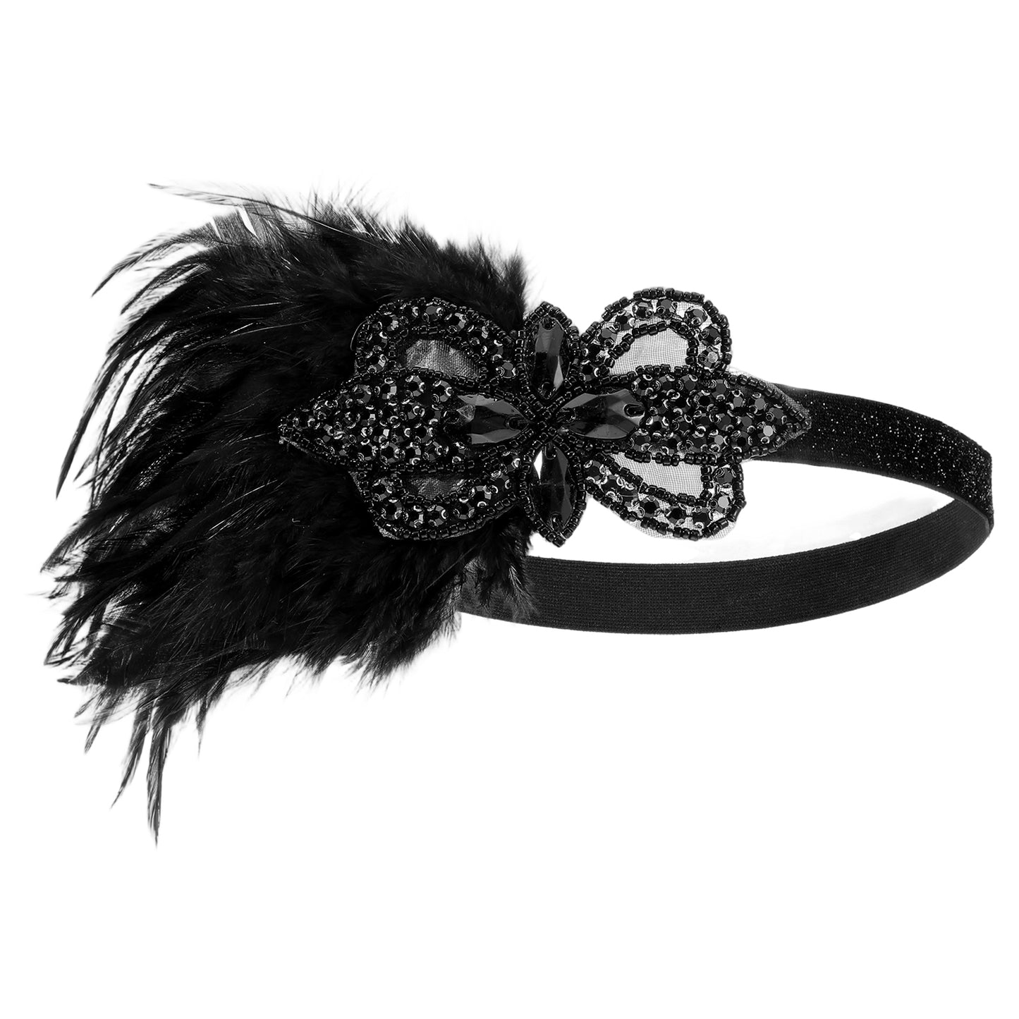 Yolev Black Flapper Headpiece for Women 1920s Flapper Headband Sparkling Rhinestones Flapper Feather Headband Feather Headpiece for 1920s Theme Party Easter Hair Accessories