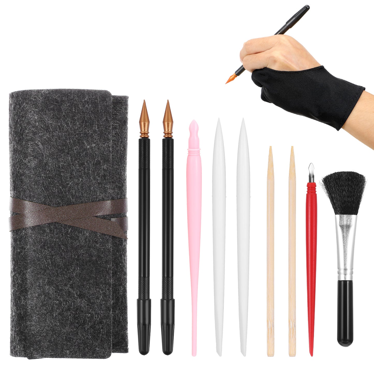 11 Pcs Scratch Art Tools Scratching Drawing Tool Including Artist Glove, Tool Bag, Scratch Coloring Pens, Wooden Stylus, Plastic Pens,Scraper, Clean Brush for Adults Painting Paper