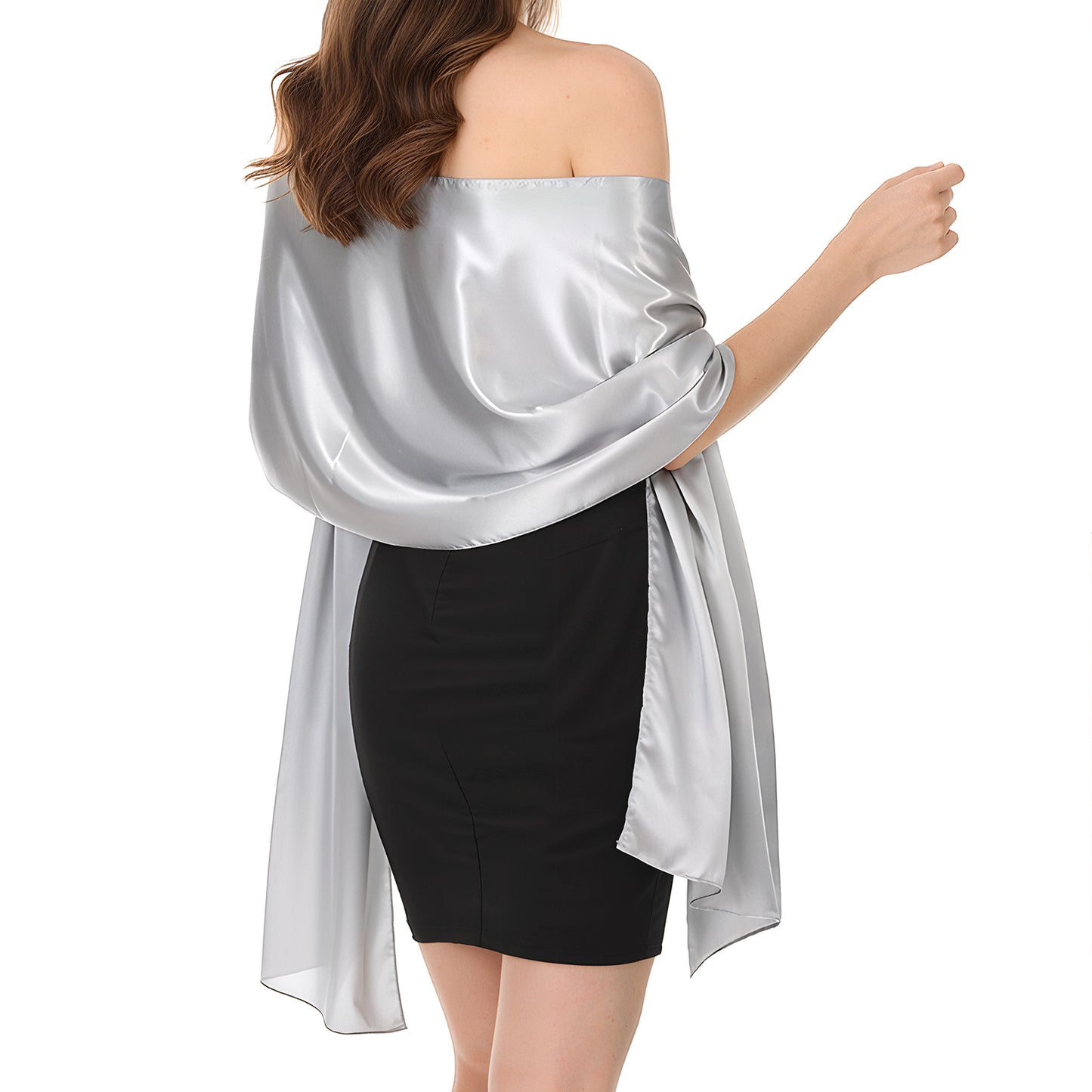 Neyauo Silver Gray Satin Shawl Wrap, Women Long Scarf, Evening Dress Accessory, Wedding Guest Shawl, Lightweight
