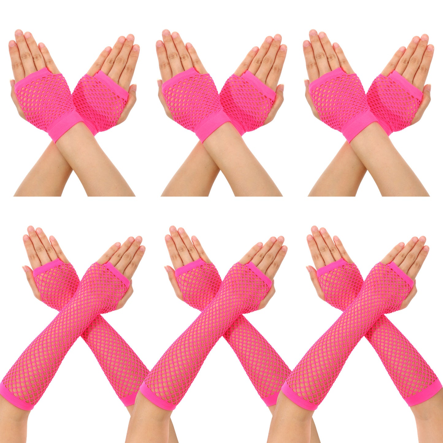 HaiFafafaing 6 Pairs Fishnet Gloves Fingerless Fish Net Arm Sleeves 80s Long Short Fingerless Mesh Gloves Halloween Cosplay(Green)