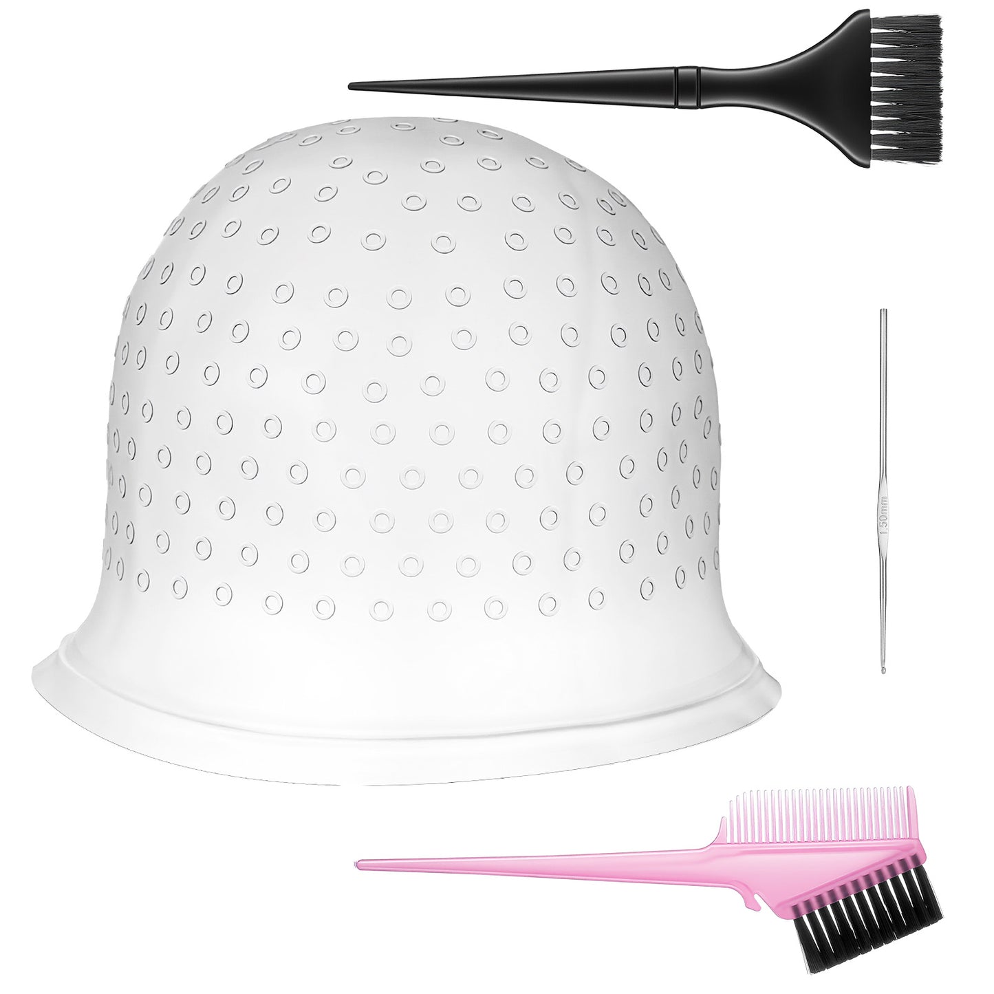 Punched Silicone Highlight Hair Cap with Brushes and Needle, Professional Reusable Highlighting Poked Hole Hooks for Color Hair Salon Hairdressing Dyeing Staining Tools for Women Men
