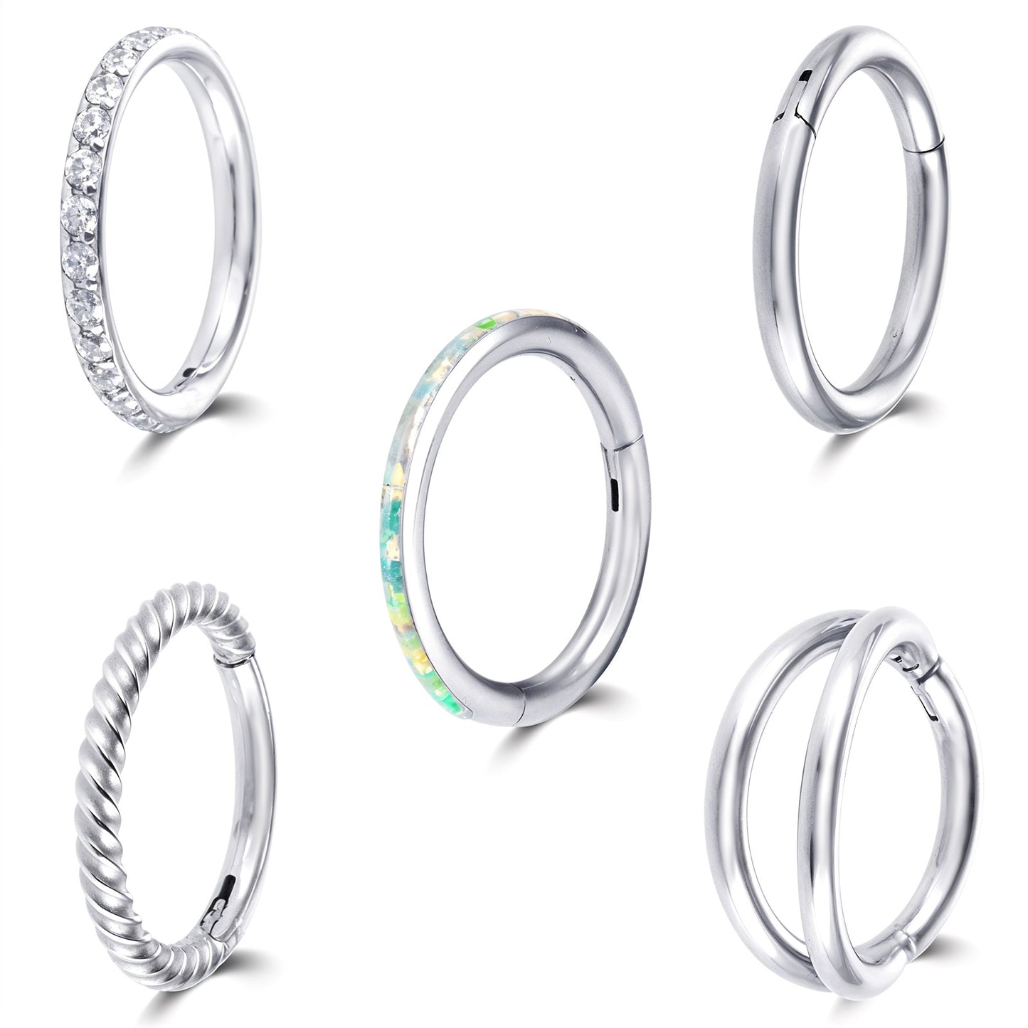 Lusofie 5Pcs 16G Hinged Nose Rings Silver Nose Rings Hoops Septum Ring Clicker CZ Tragus Cartilage Double Nose Ring Nose Body Piercing Jewelry for Women Men(10MM)