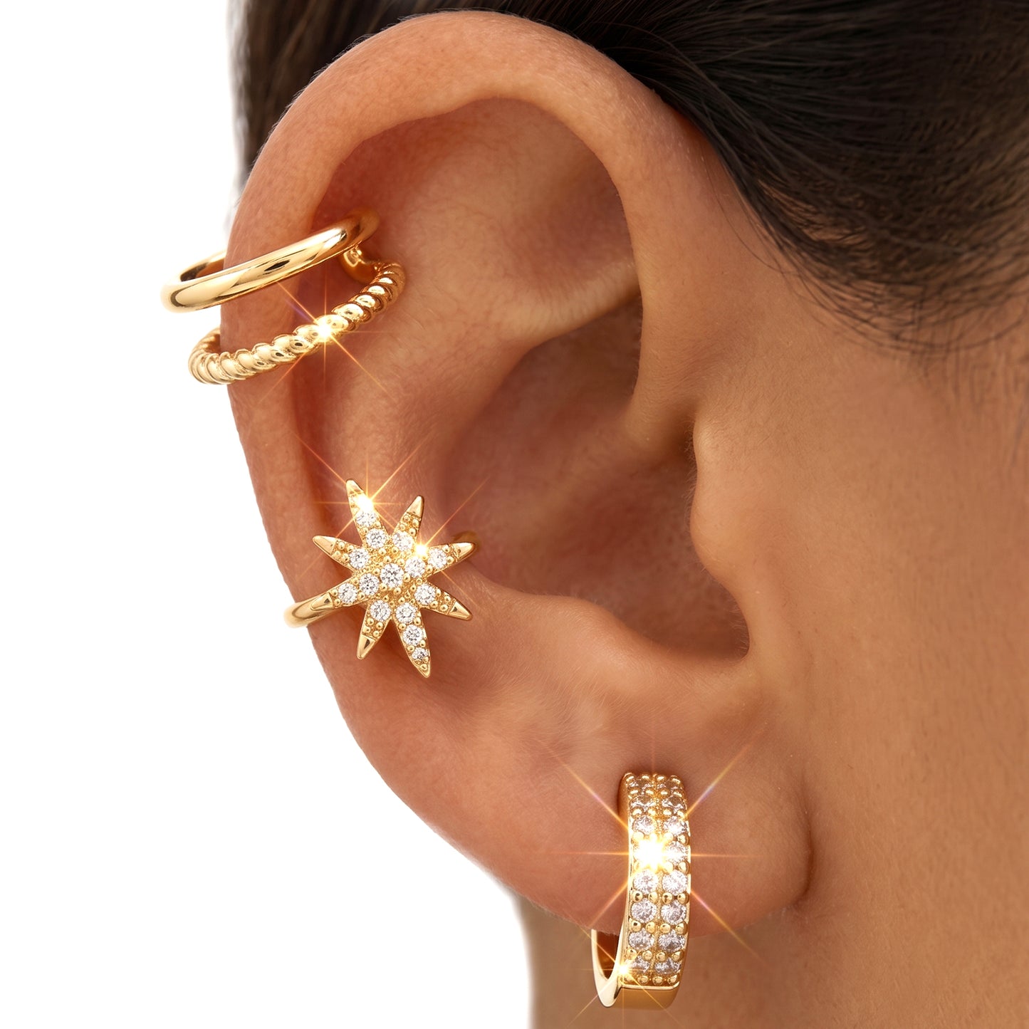 3PCS Gold Cuff Earrings, Dainty Clip Earrings with Contains Zircon, Ear Cuffs for Women Non Piercing, Adjustable, for Ear Bones