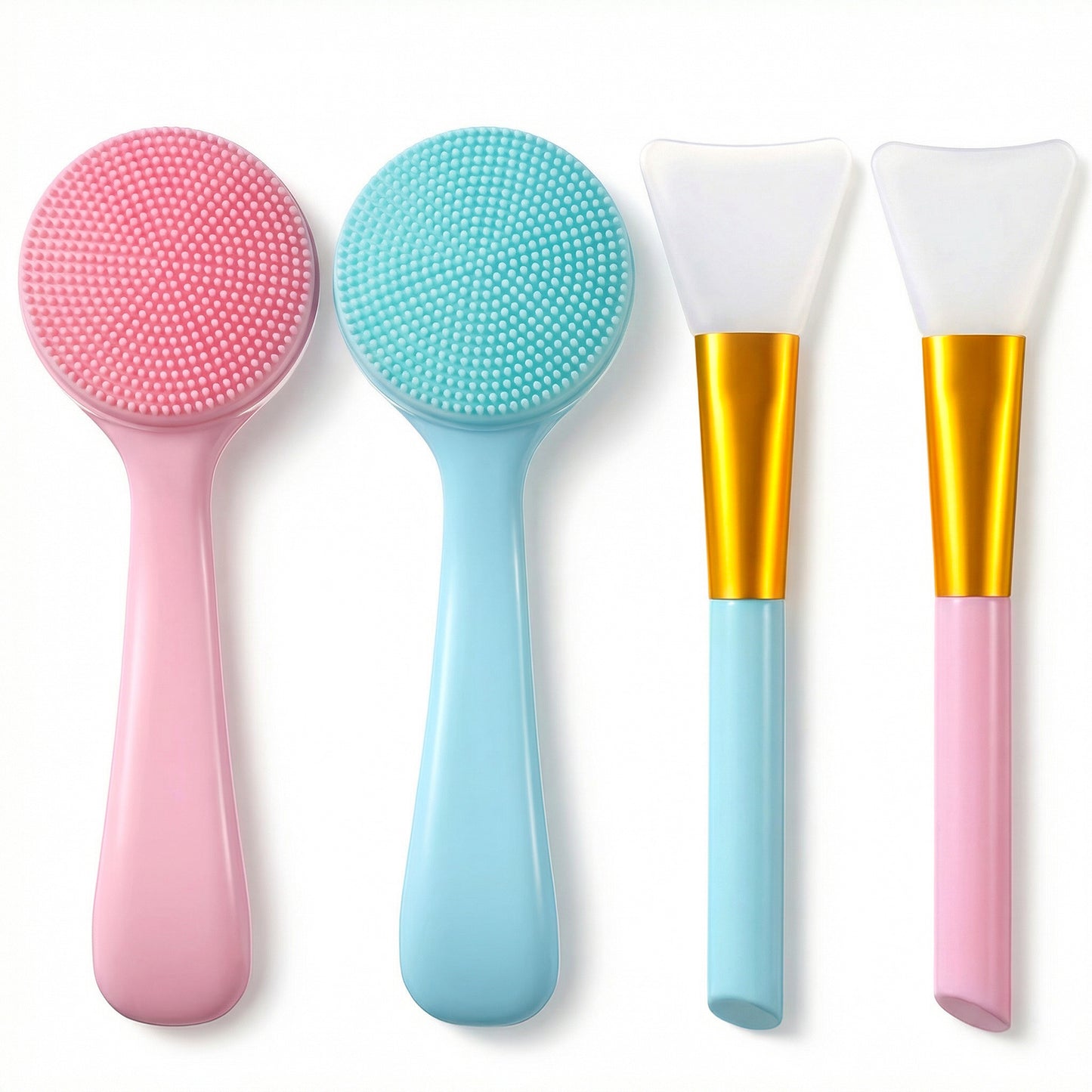2Pcs Manual Silicone Face Brush Facial Scrubber, Soft Waterproof Face Brush Exfoliator Cleanser Cleaning Brushes with 2Pcs Silicone Facial Mask Applicator for Women