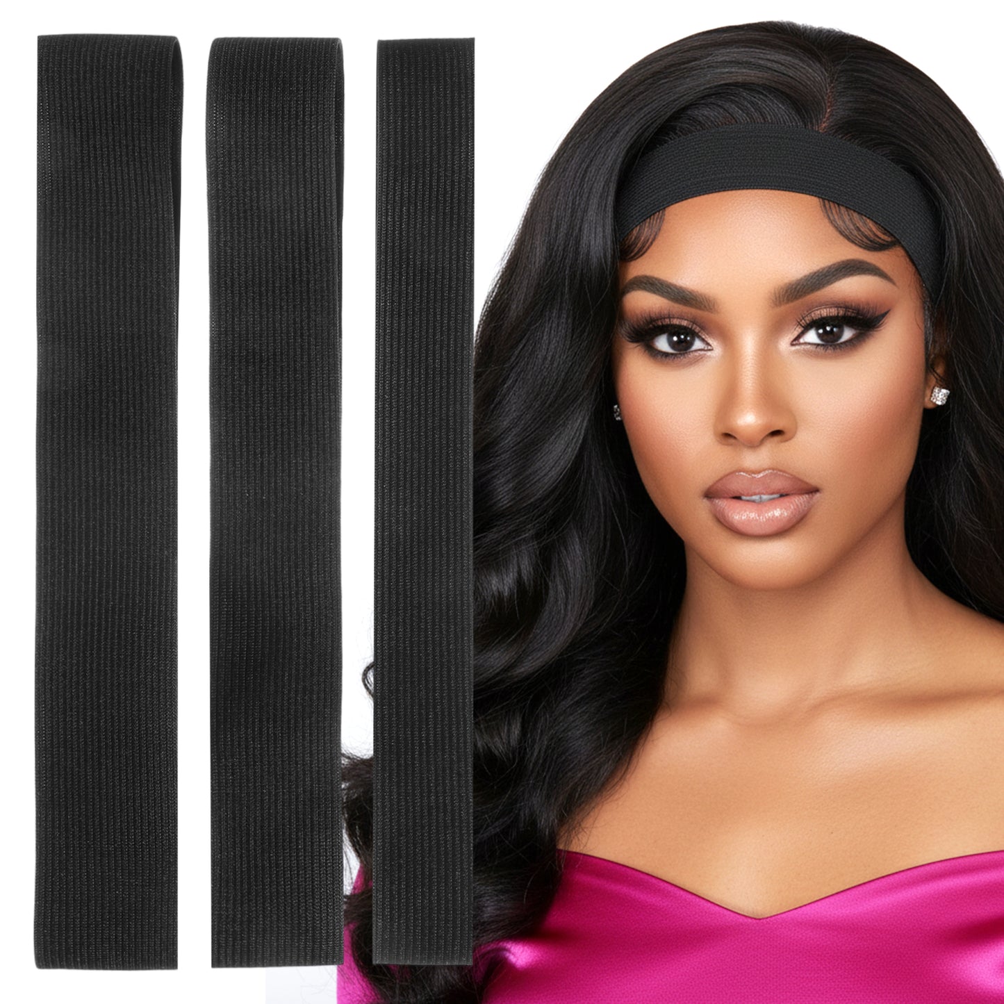 6PCS Wig Band for Lace Front, Black Wig Strap Elastic Bands for Wigs, 3 Sizes Adjustable Non-Slip Polyester Wigs Strap for Melting Lace