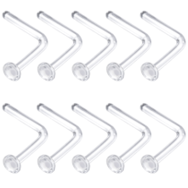 Neyauo Clear Plastic Nose Studs, L Shape Nose Rings, Piercing Retainers, Bioflex Material, 18 Gauge, 10 Pieces Pack