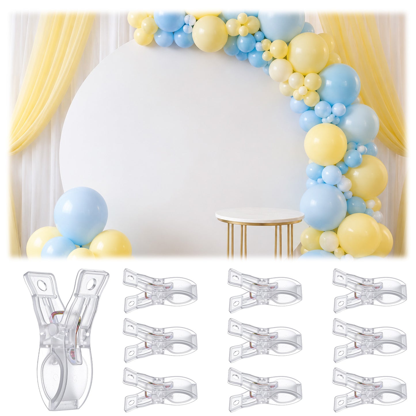 10 Pcs Balloon Arch Clips,2.5 Inch Clips for Balloon Arch, Clear Clamps for Backdrop, Used For Balloons Arches, Tablecloths, Party Decorations and Photography Studios