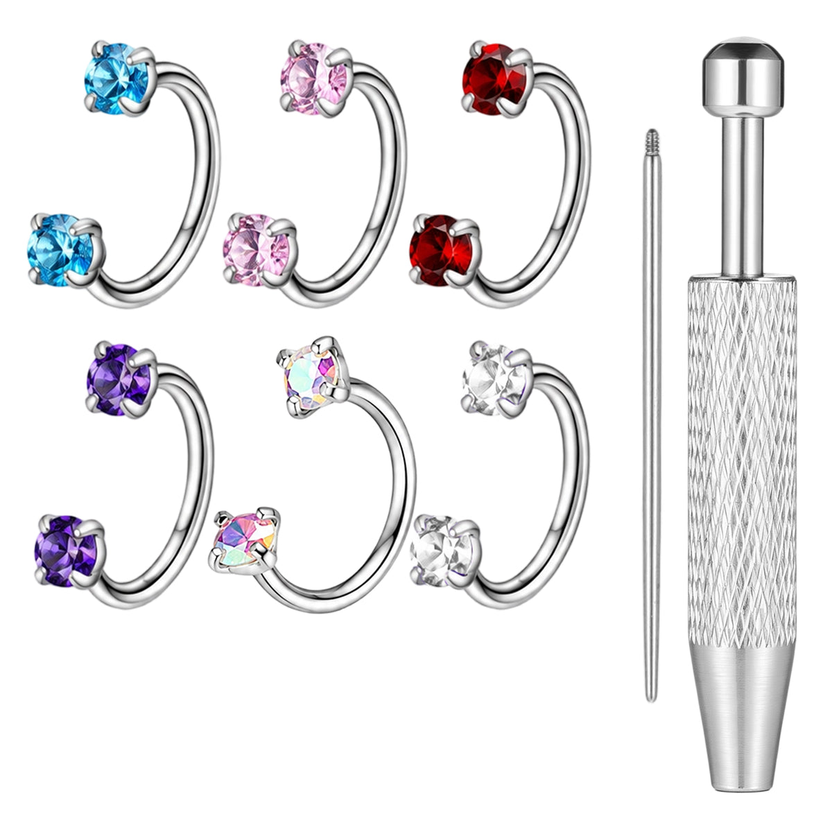 6PCS 18G Horseshoe Nose Ring for Women Double Gem Horseshoe Nose Ring Hoop
