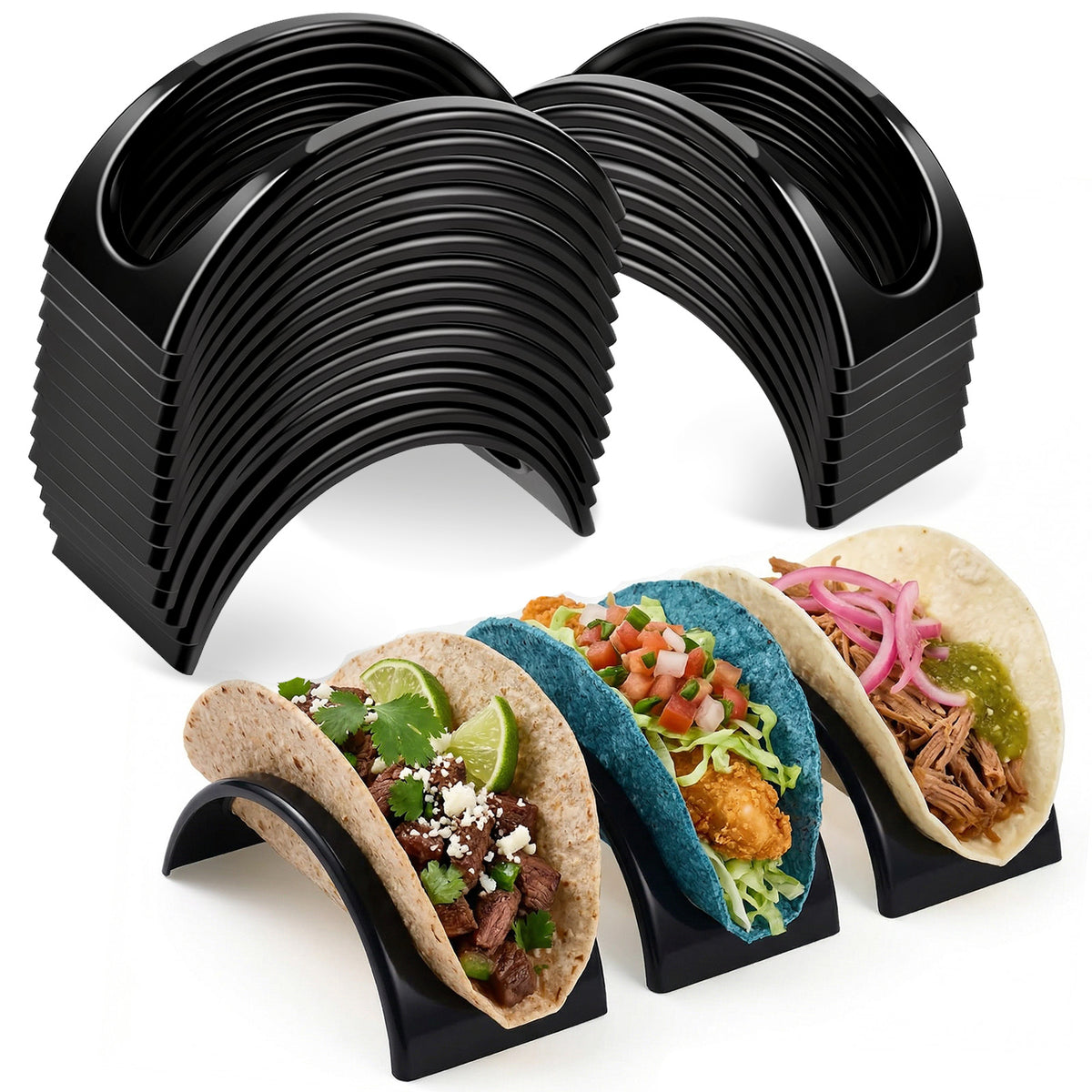 Telooco 24Pcs Taco Holders Individual Plastic Taco Stand for Tuesday Night