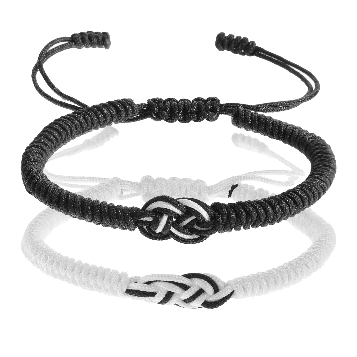 DIVINA VITAE Matching Couples Bracelets Adjustable Boyfriend Girlfriend Bracelets Woven Thread String Promise Bracelet for Her Him Women Men(Anniversary,Black + White)
