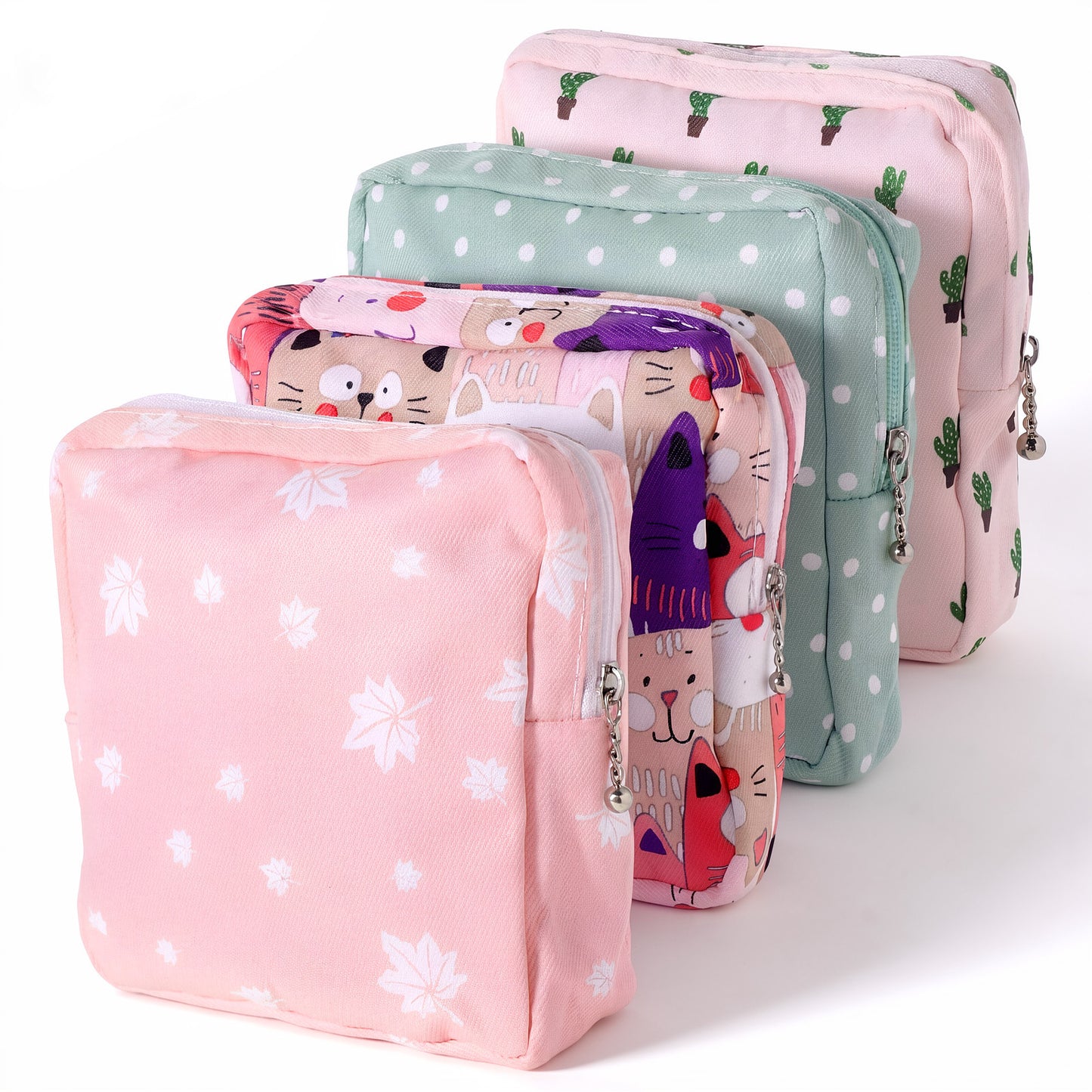 4PCS Period Bag, Sanitary Pad Storage Bag with Zipper, Reusable Sanitary Towel Holder, for Girls Women, Hold Sanitarys Napkins, Tampons, Cosmetics, Change