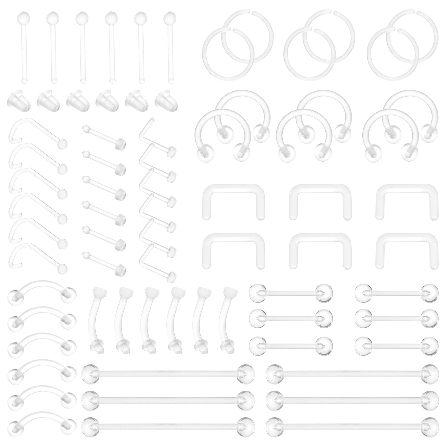 Yolev Clear Nose Studs Clear Nose Rings for Work Plastic Nose Rings for Surgery Clear Nose Retainer Clear Earrings for Sports Plastic Belly Button Rings Clear Lip Piercing Clear Cartilage Earring