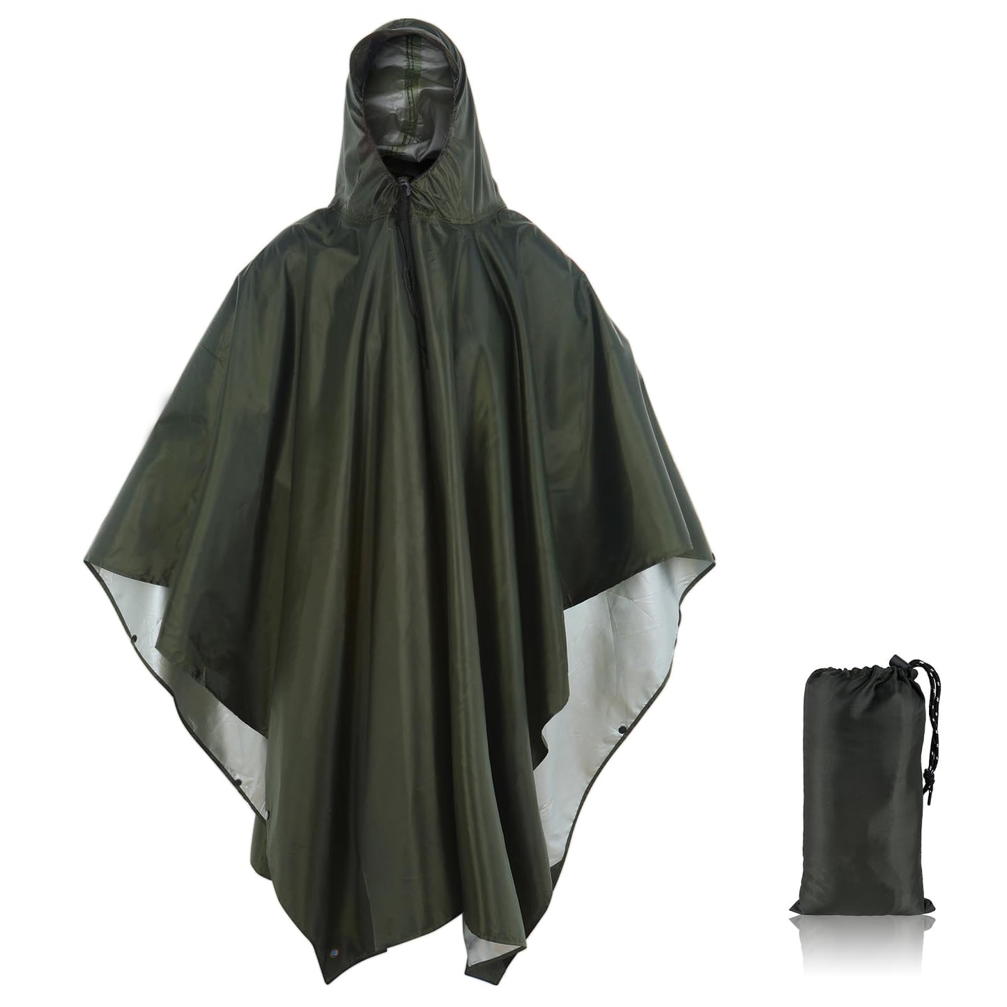 DIVINA VITAE Reusable Rain Ponchos for Adults, Lightweight Waterproof Rain Jacket with Drawstring Hood, Packable Rain Jacket Hiking Poncho for Men Women(ArmyGreen)
