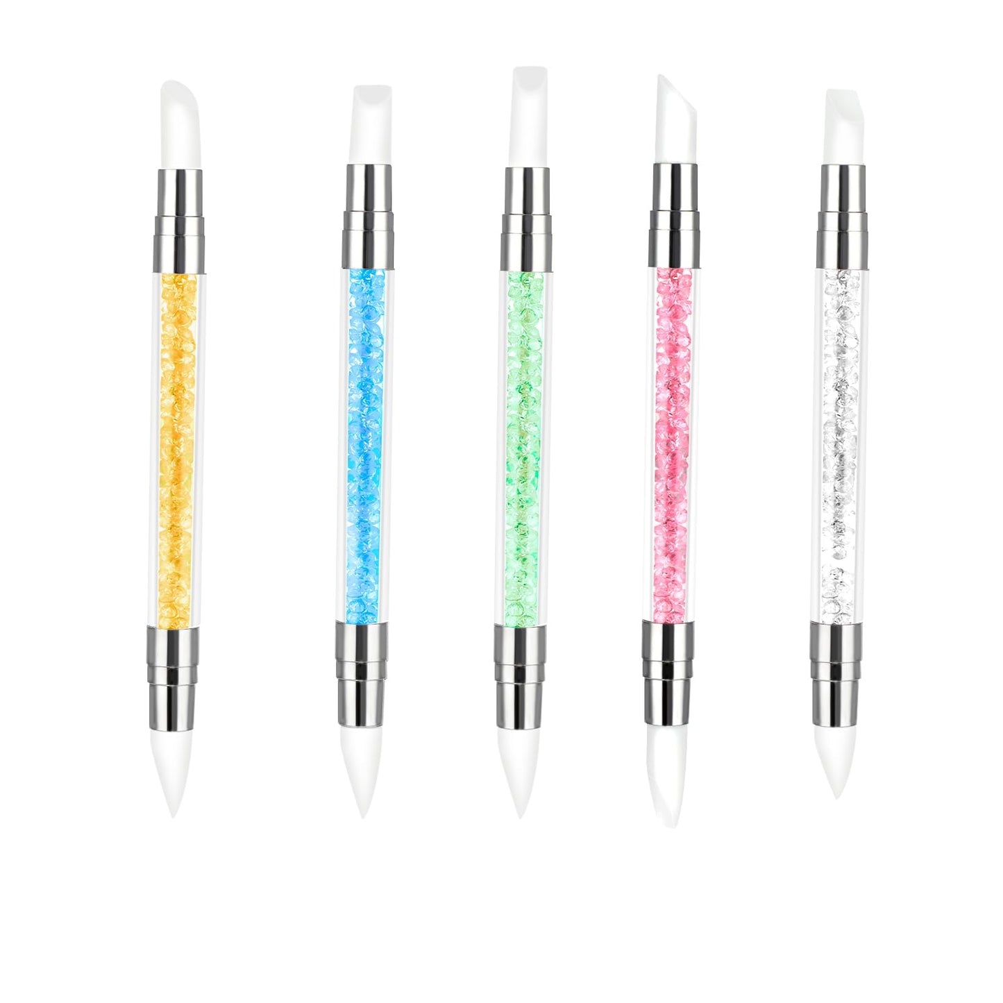 Yolev 5 Pcs Nail Art Sculpture Pen Dual Tipped Silicone Nail Tool Rhinestone for Gel Polish Nail Paintings Different Lines 3D Nail Pattern French Tips Nail Tool