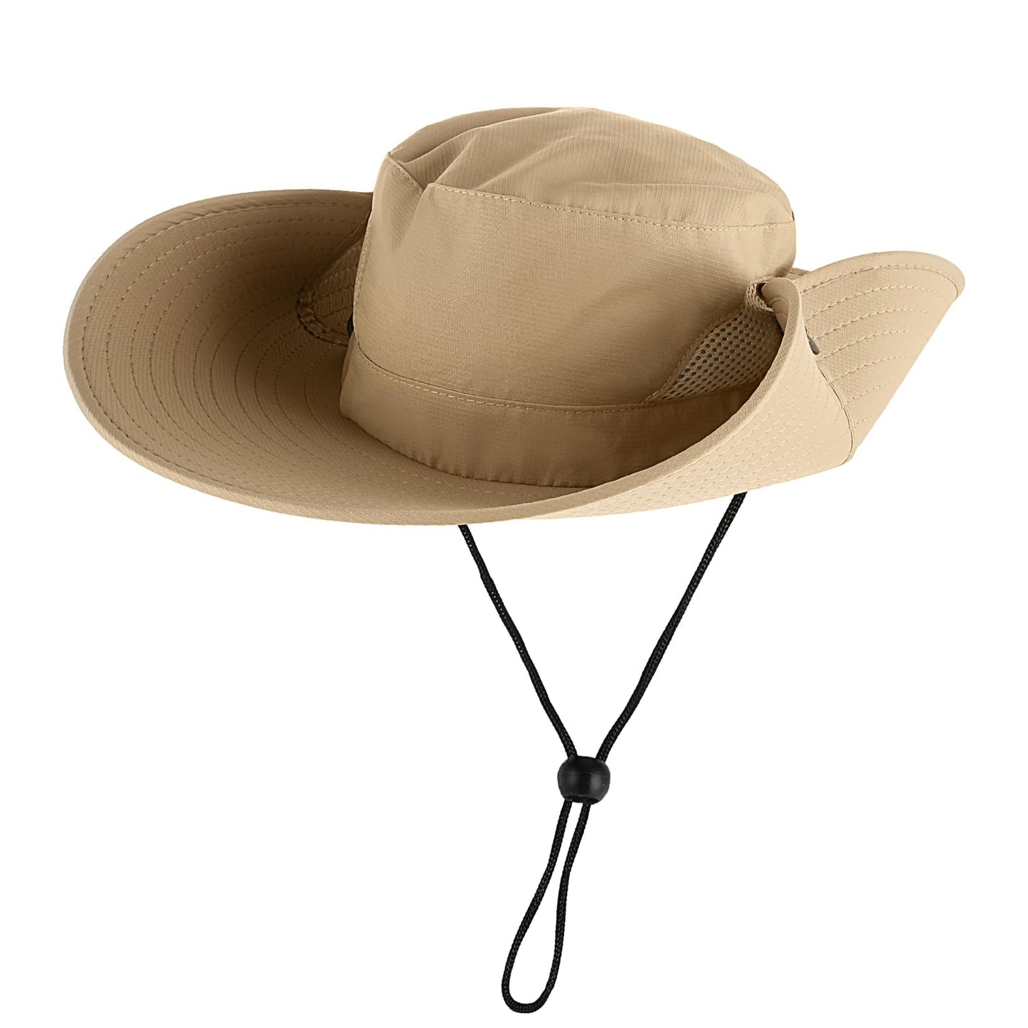 Lusofie Sun Hat Men Wide Brim Safari Hat UV Protection Breathable Summer Sunhats Beige Fishing Hat Adjustable Chin Strap for Fishing Walking Hiking
