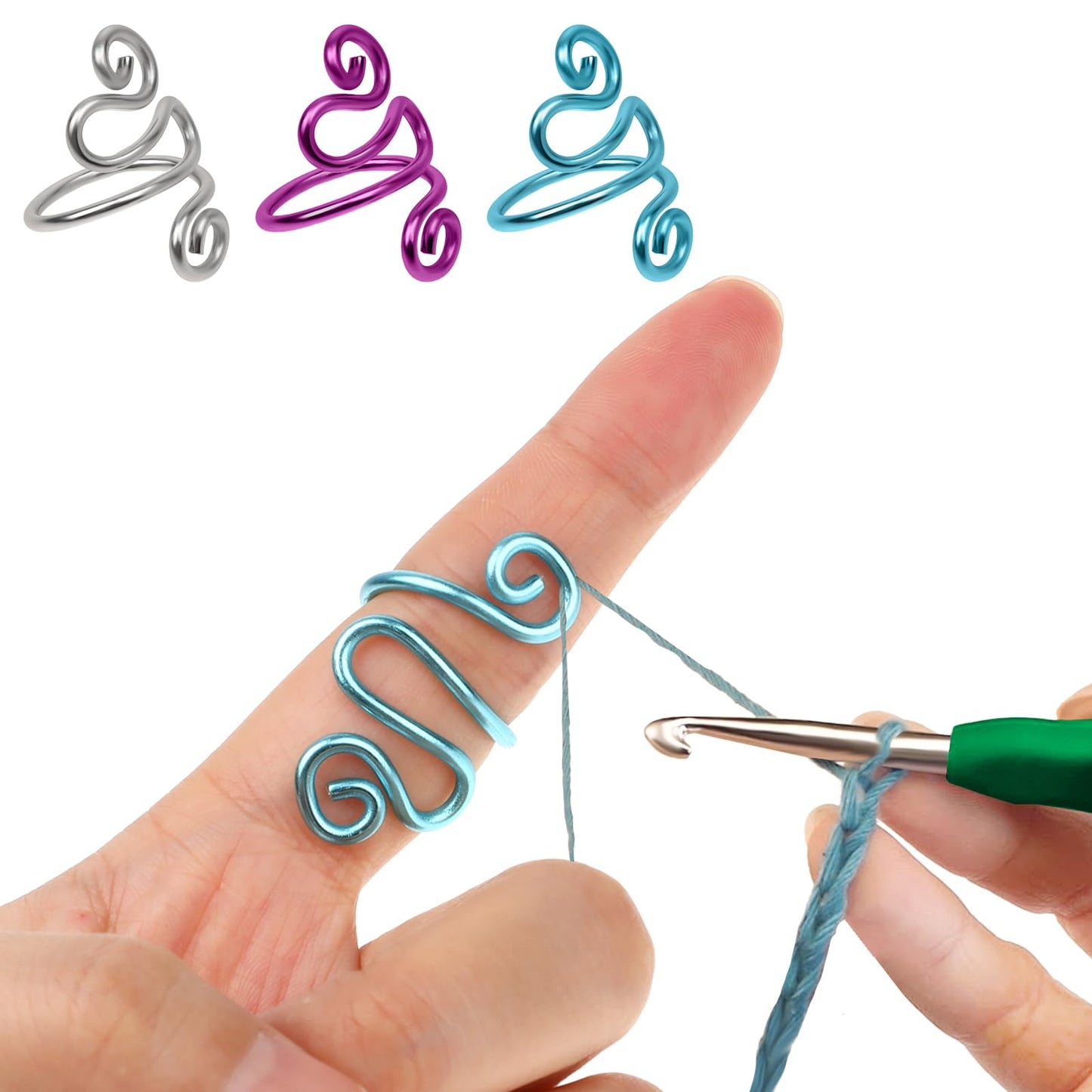 Crochet Tension Ring Handmade Crochet Ring Adjustable Crochet Ring for Finger Crochet Accessories for Crocheters Knitters (Ring Size 7-10)(Turquoise,7-10)