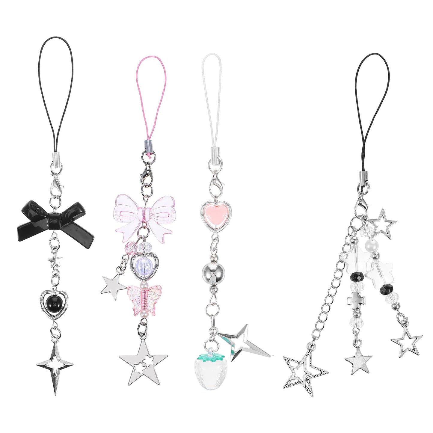 Lusofie Y2K Phone Charms Set - 4PCS Cute phone charms aesthetic Straps with Strawberry, Butterfly & Star Charm for Cell Phones, Bag, Keychain, Camera | Kawaii Accessories & Gift for Girls