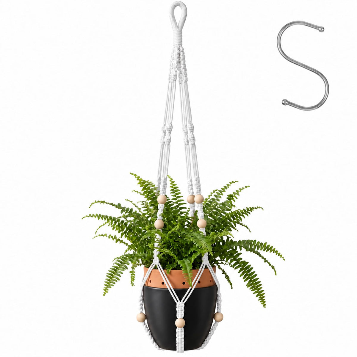 Fiyooau 35 Inch Macrame Plant Hanger Fits 4 to 15 Inch Pots, Ivory, 1 Pack